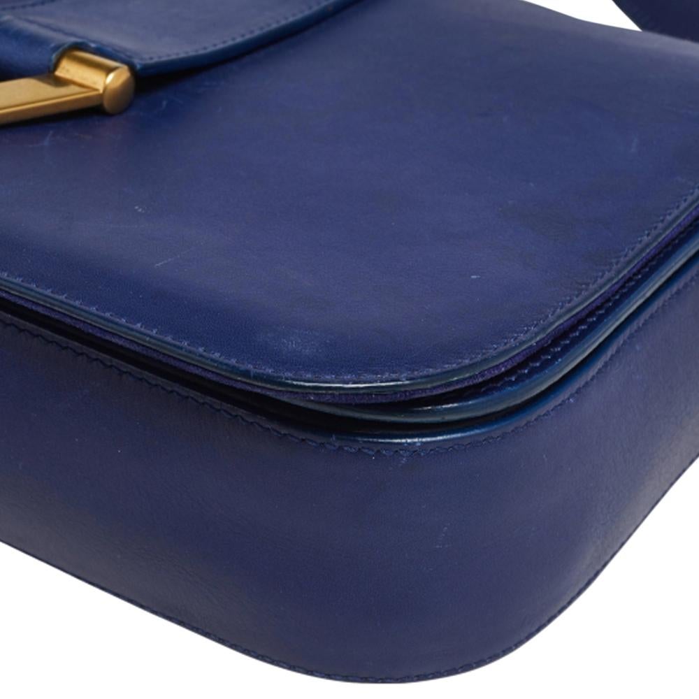 Saint Laurent Blue Leather Medium Chyc Flap Bag In Good Condition In Dubai, Al Qouz 2