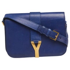 Saint Laurent - Sac à rabat Chyc en cuir bleu de taille moyenne