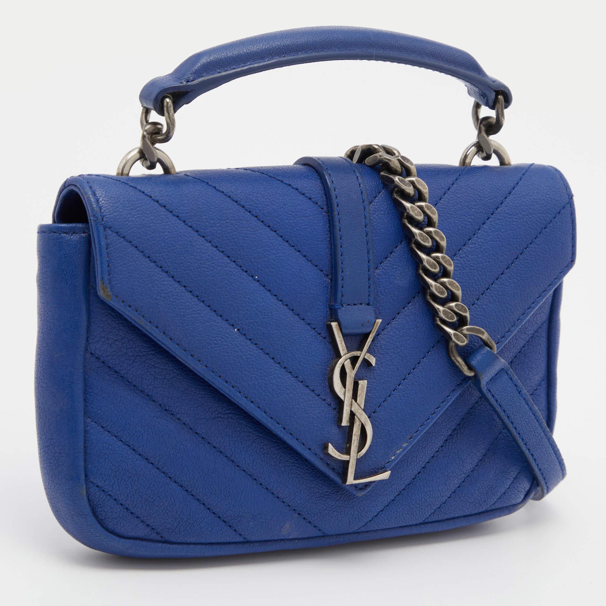 Women's Saint Laurent Blue Leather Mini College Crossbody Bag