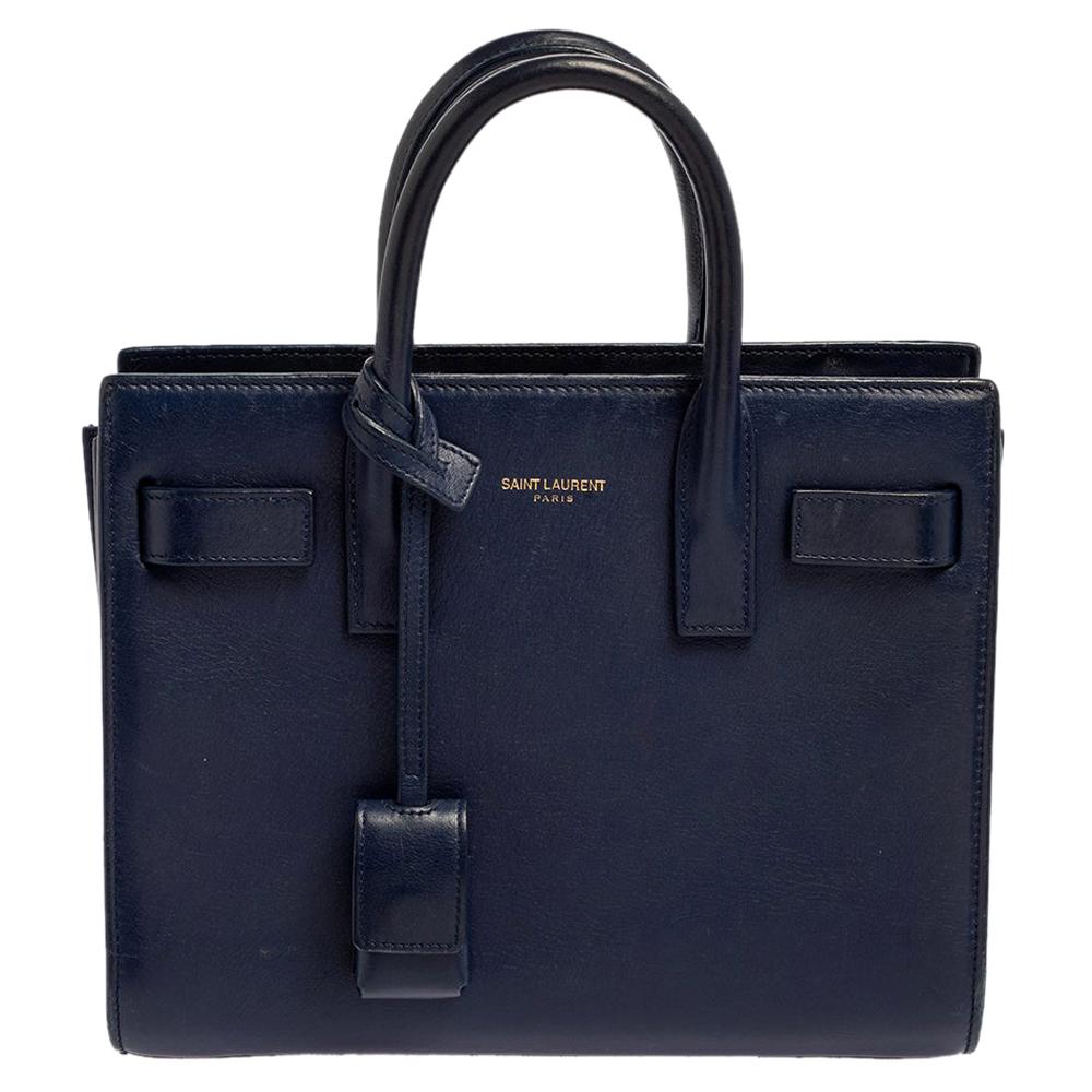 Saint Laurent Blue Leather Nano Classic Sac De Jour Tote