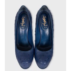 Escarpins à talon aiguille et semelle compensée en cuir bleu Saint Laurent, taille 37,5