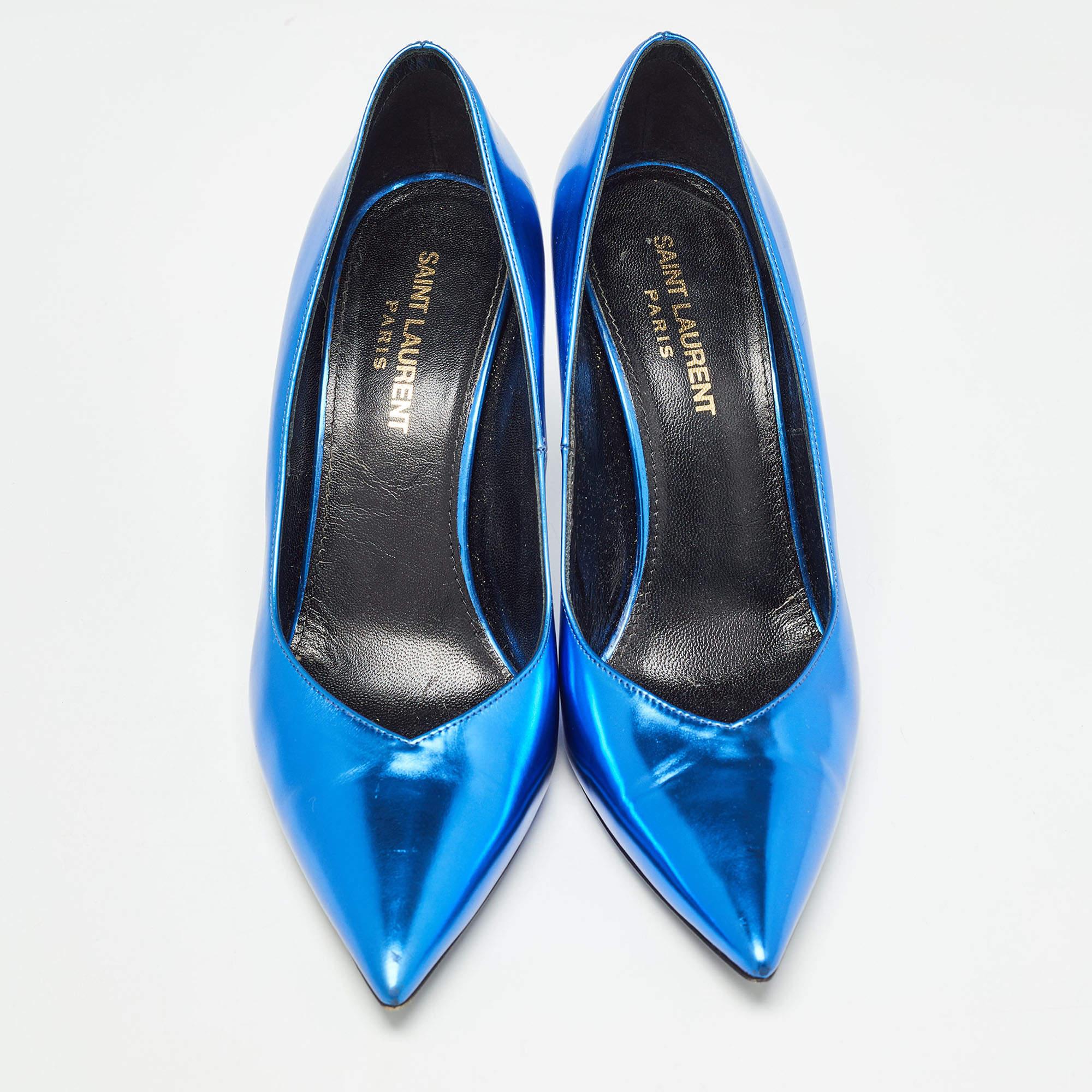 Bleu Saint Laurent escarpins à bout pointu en cuir bleu, taille 36,5 en vente