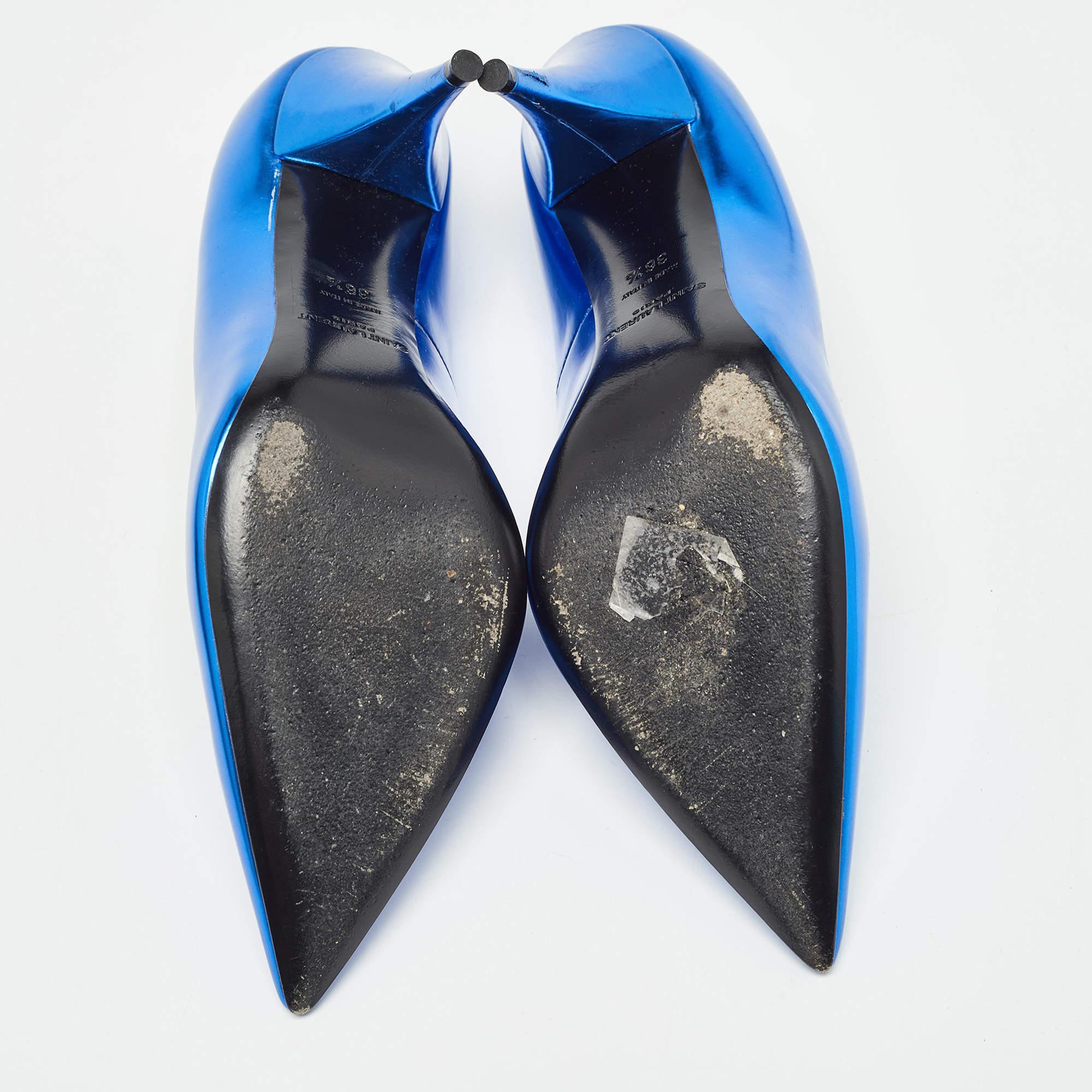 Saint Laurent escarpins à bout pointu en cuir bleu, taille 36,5 en vente 1