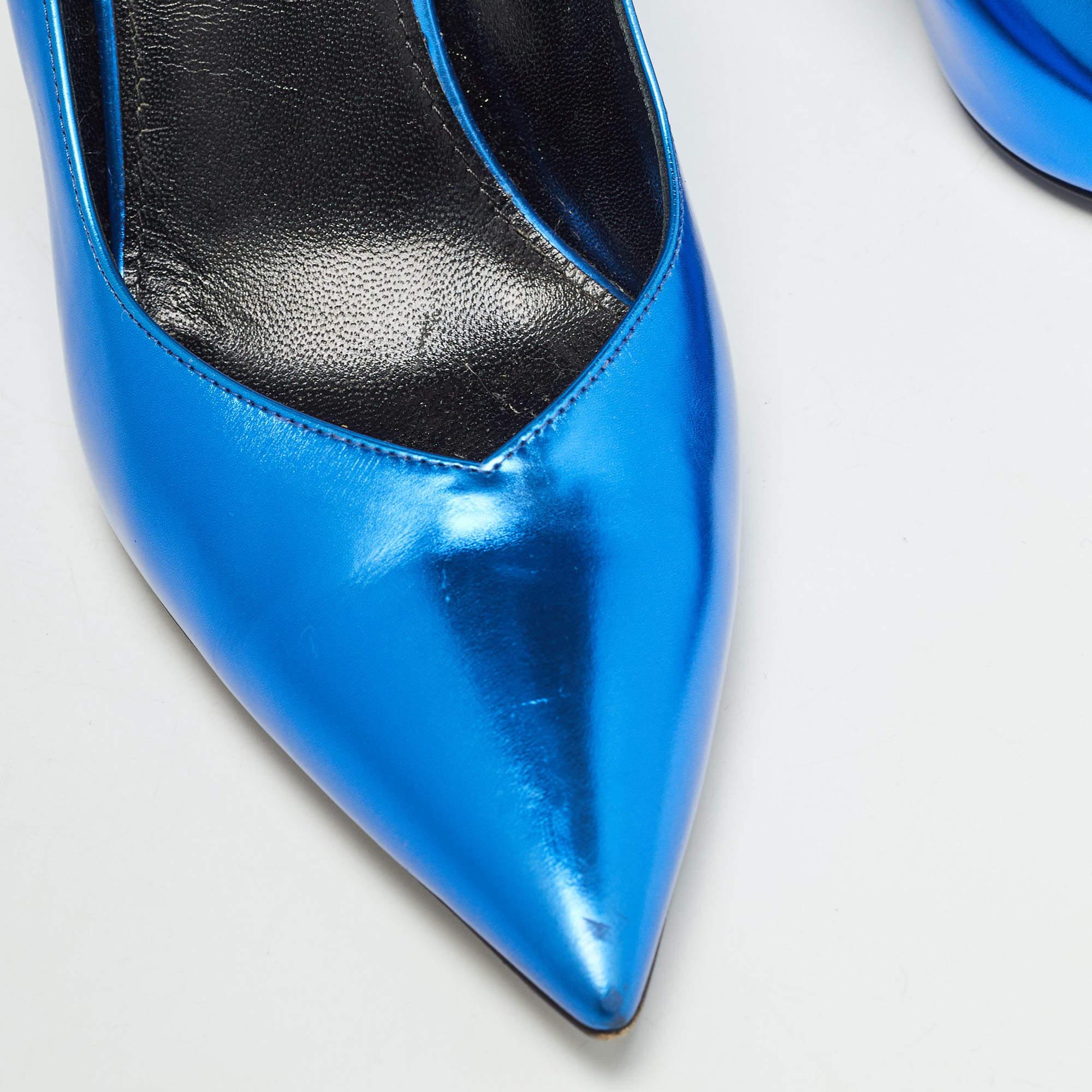 Saint Laurent escarpins à bout pointu en cuir bleu, taille 36,5 en vente 2