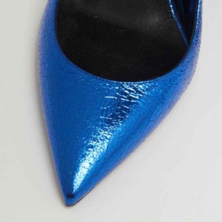 Saint Laurent Blue Leather Pointed Toe Pumps Size 39 For Sale 2