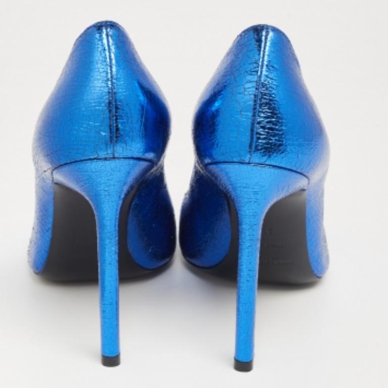 Saint Laurent Blue Leather Pointed Toe Pumps Size 39 For Sale 3