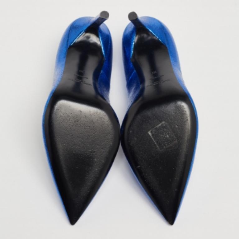 Saint Laurent Blue Leather Pointed Toe Pumps Size 39 For Sale 4