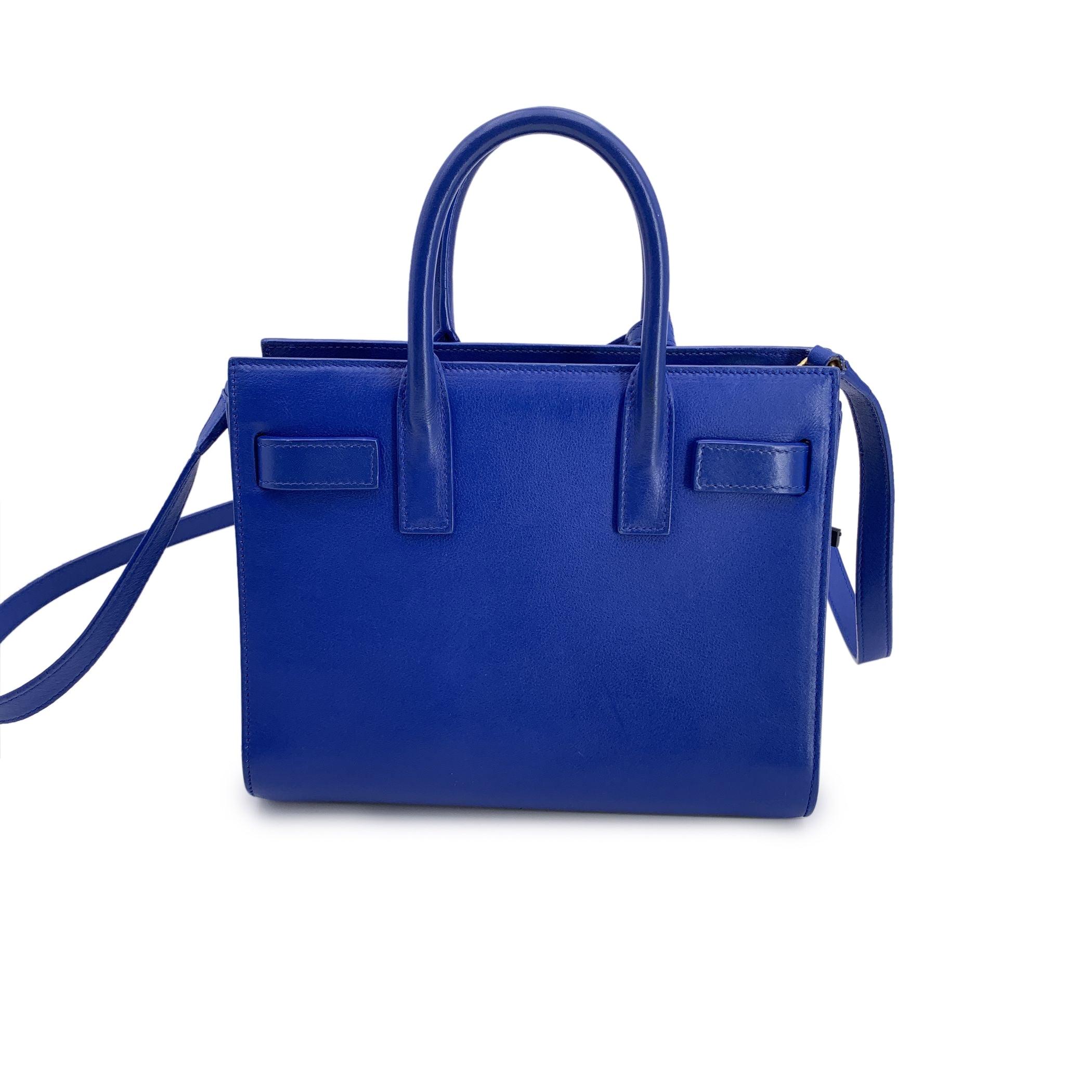 Saint Laurent Blue Leather Sac De Jour Nano Tote Bag with Strap In Good Condition For Sale In Rome, Rome