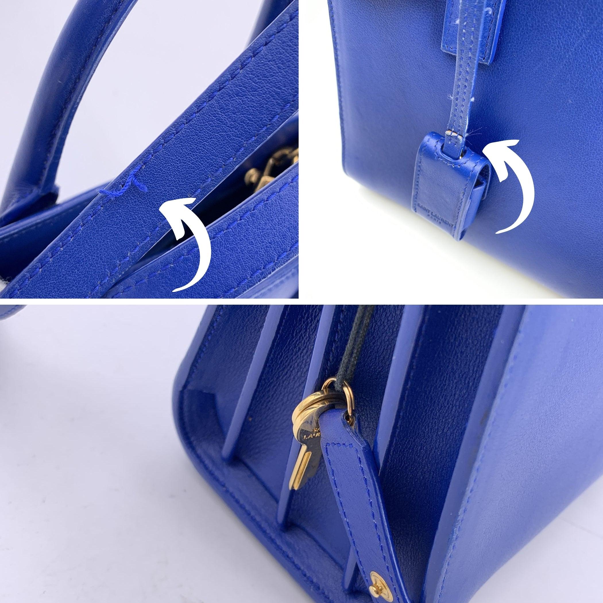 Women's Saint Laurent Blue Leather Sac De Jour Nano Tote Bag with Strap For Sale