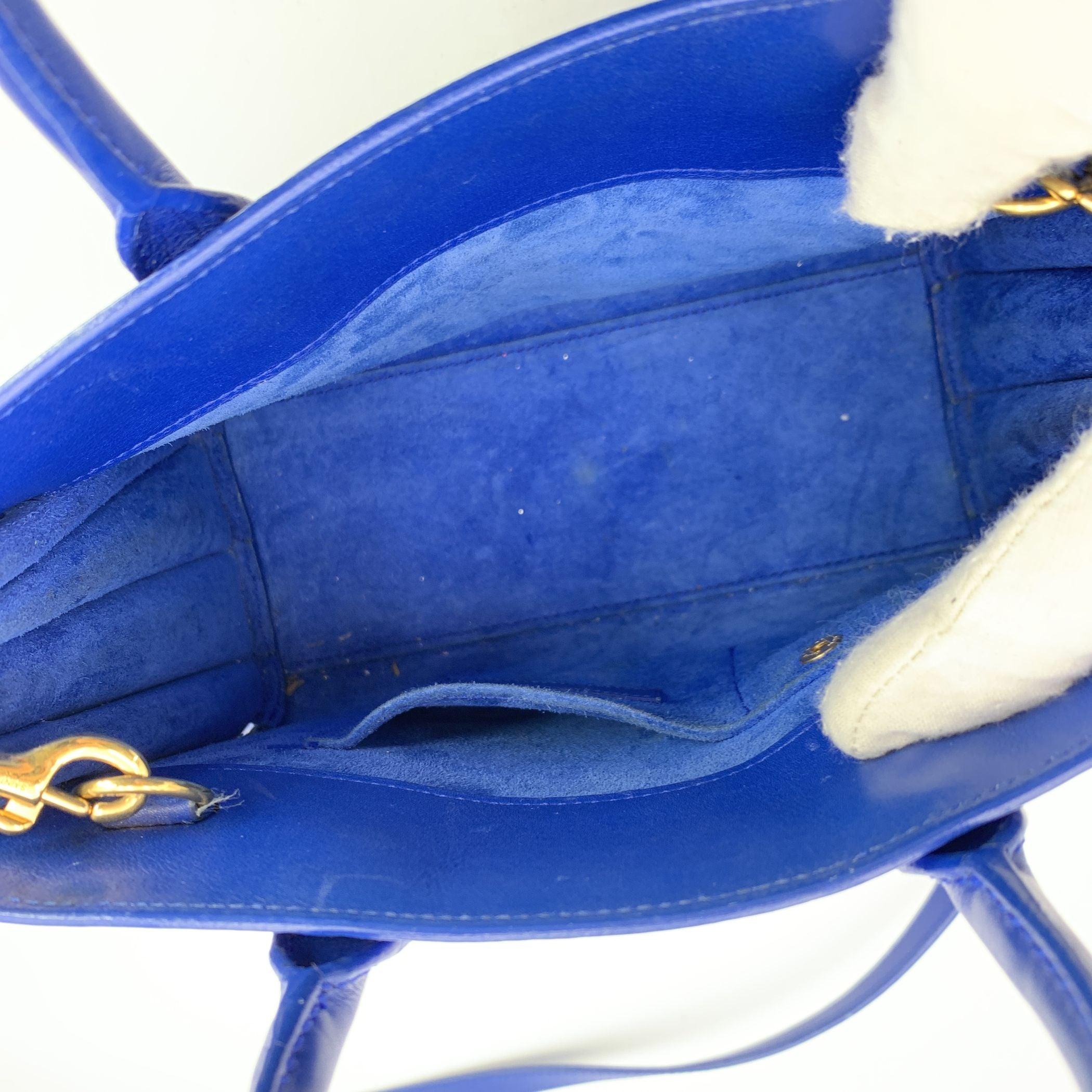 Saint Laurent Blue Leather Sac De Jour Nano Tote Bag with Strap For Sale 1