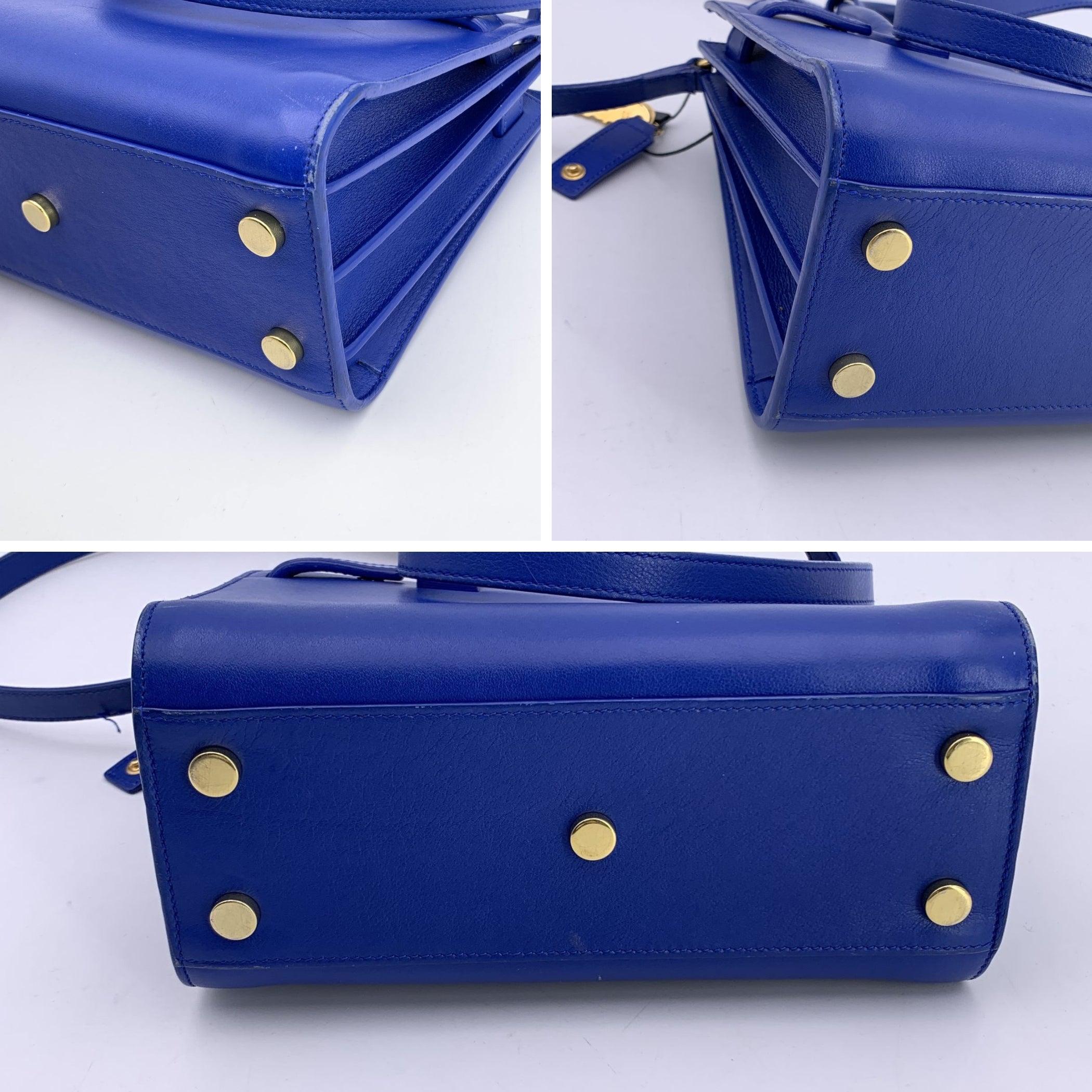 Saint Laurent Blue Leather Sac De Jour Nano Tote Bag with Strap For Sale 2