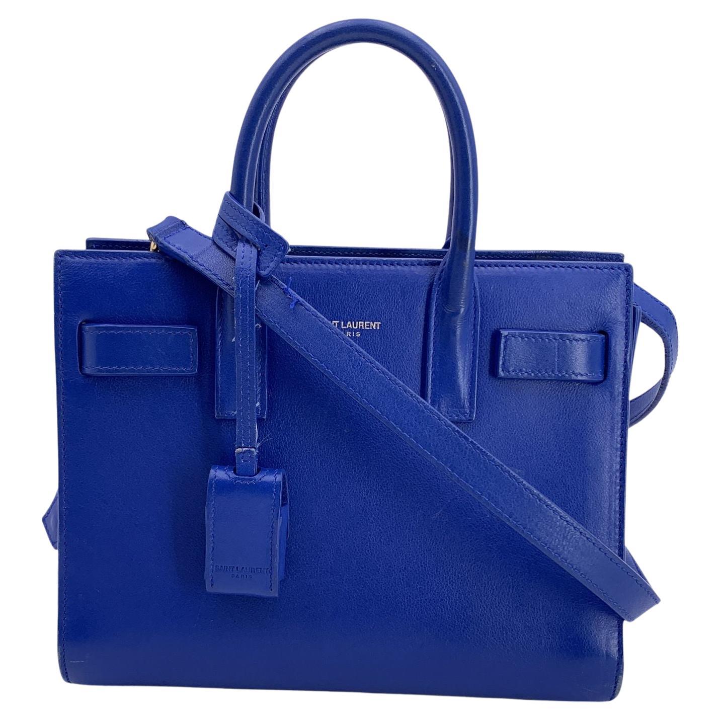 Saint Laurent Blue Leather Sac De Jour Nano Tote Bag with Strap For Sale