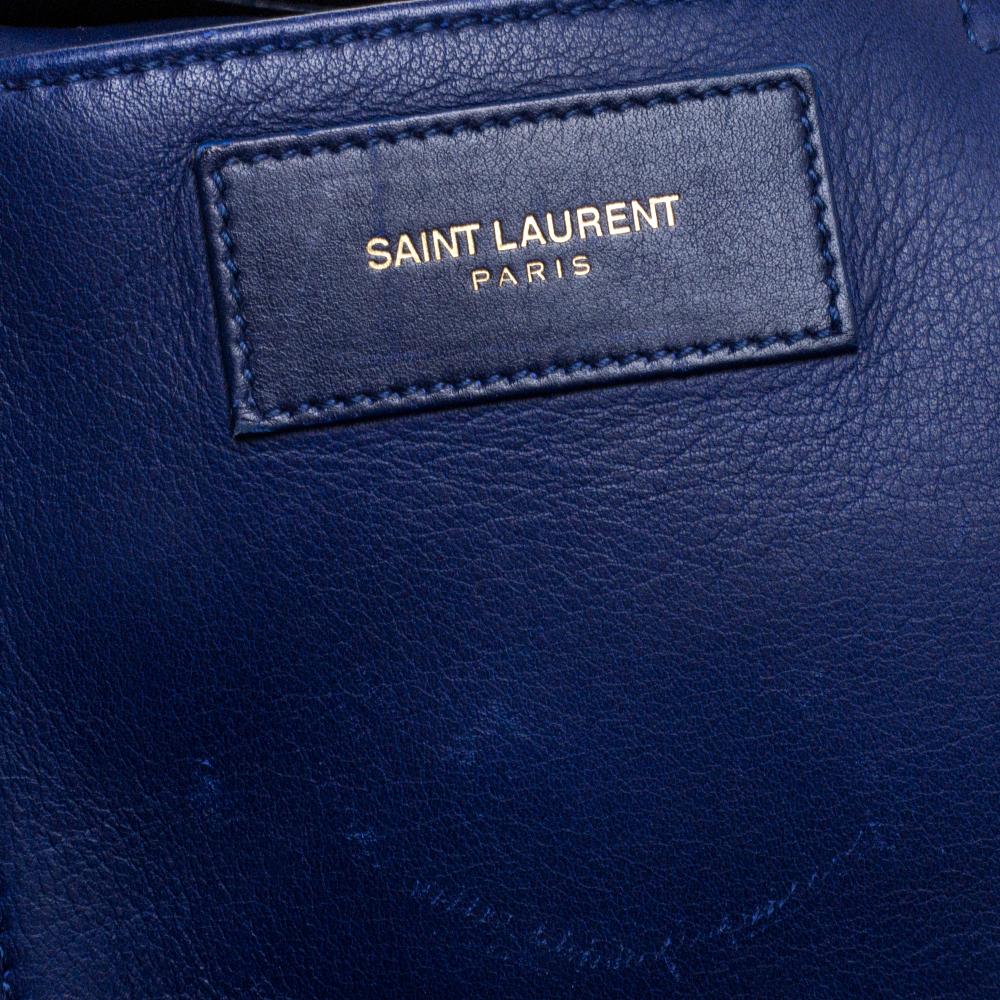 Women's Saint Laurent Blue Leather Small Cabas Ligne Y Tote