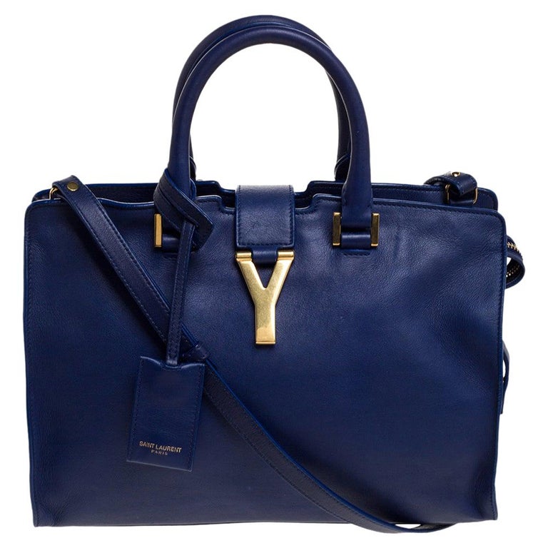 Saint Laurent Blue Leather Small Cabas Ligne Y Tote at 1stDibs | ysl cabas