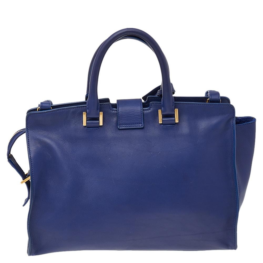 Saint Laurent Blue Leather Small Cabas Y Ligne Shoulder Bag In Good Condition In Dubai, Al Qouz 2
