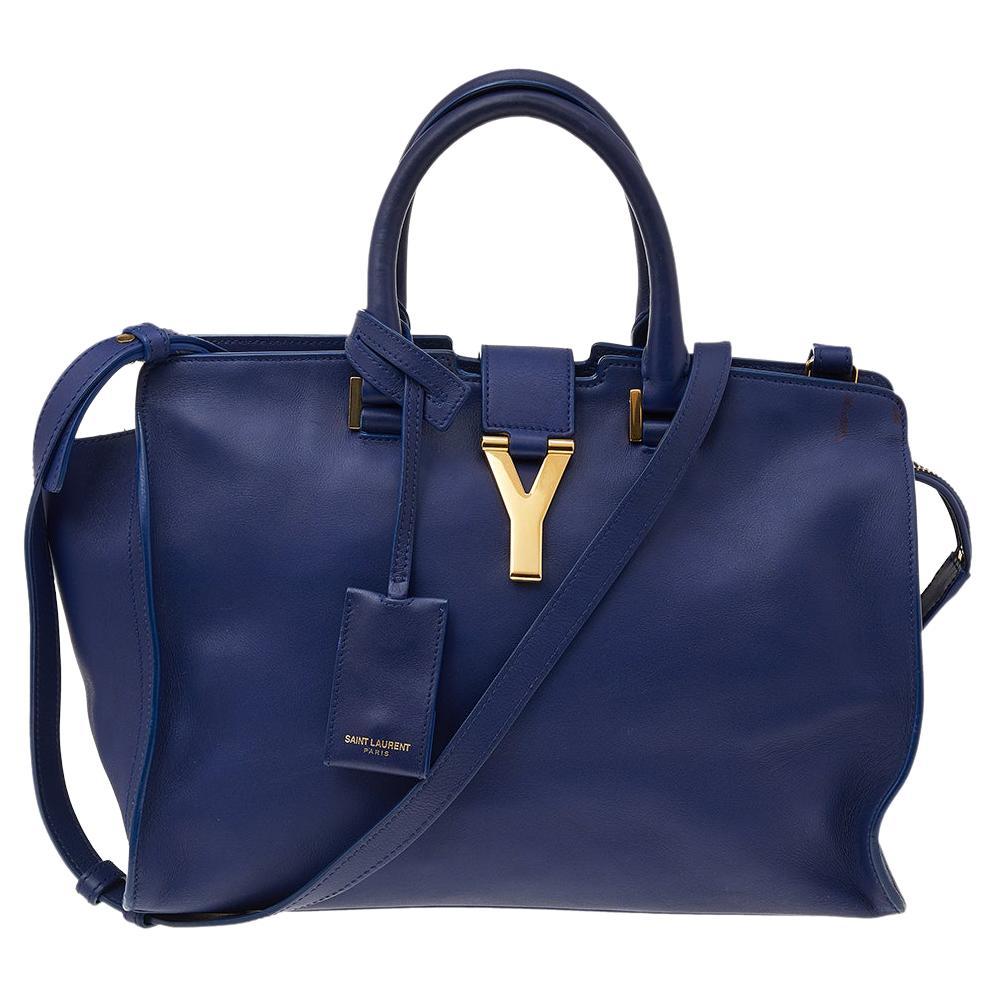 Saint Laurent Blue Leather Small Cabas Y Ligne Shoulder Bag