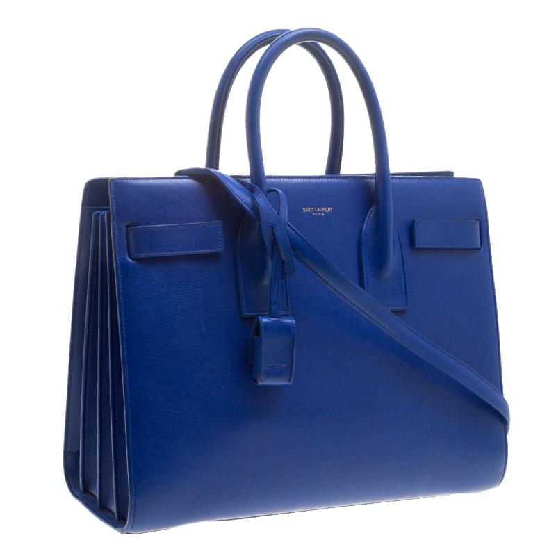 Blaue klassische Sac De Jour-Tasche aus Leder von Saint Laurent 6