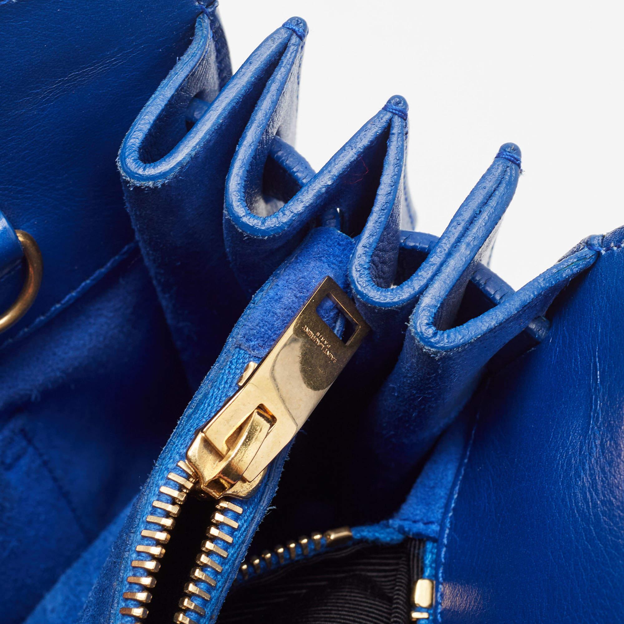 Saint Laurent Blue Leather Small Classic Sac De Jour Tote For Sale 8