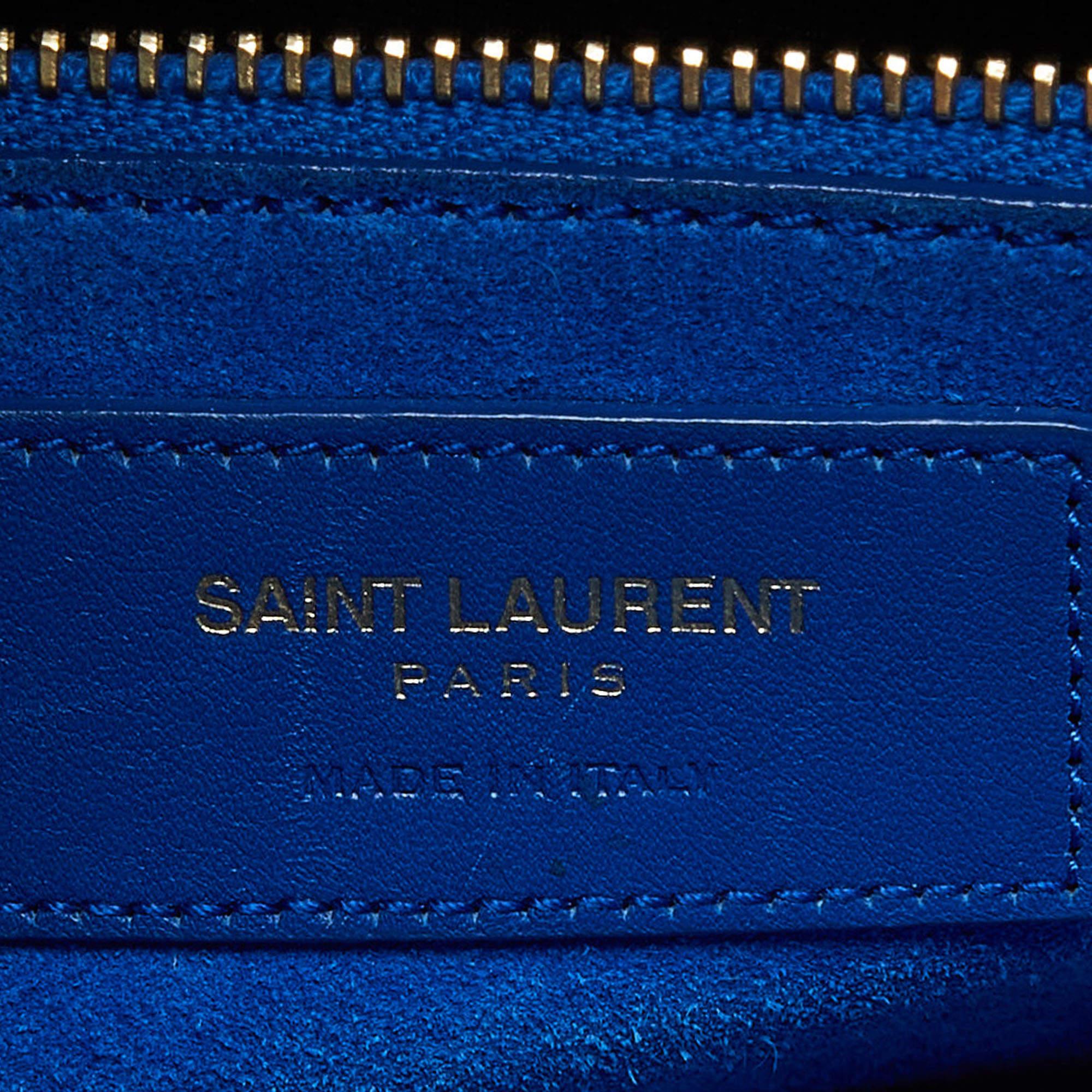 Saint Laurent - Petit sac de jour classique en cuir bleu en vente 8