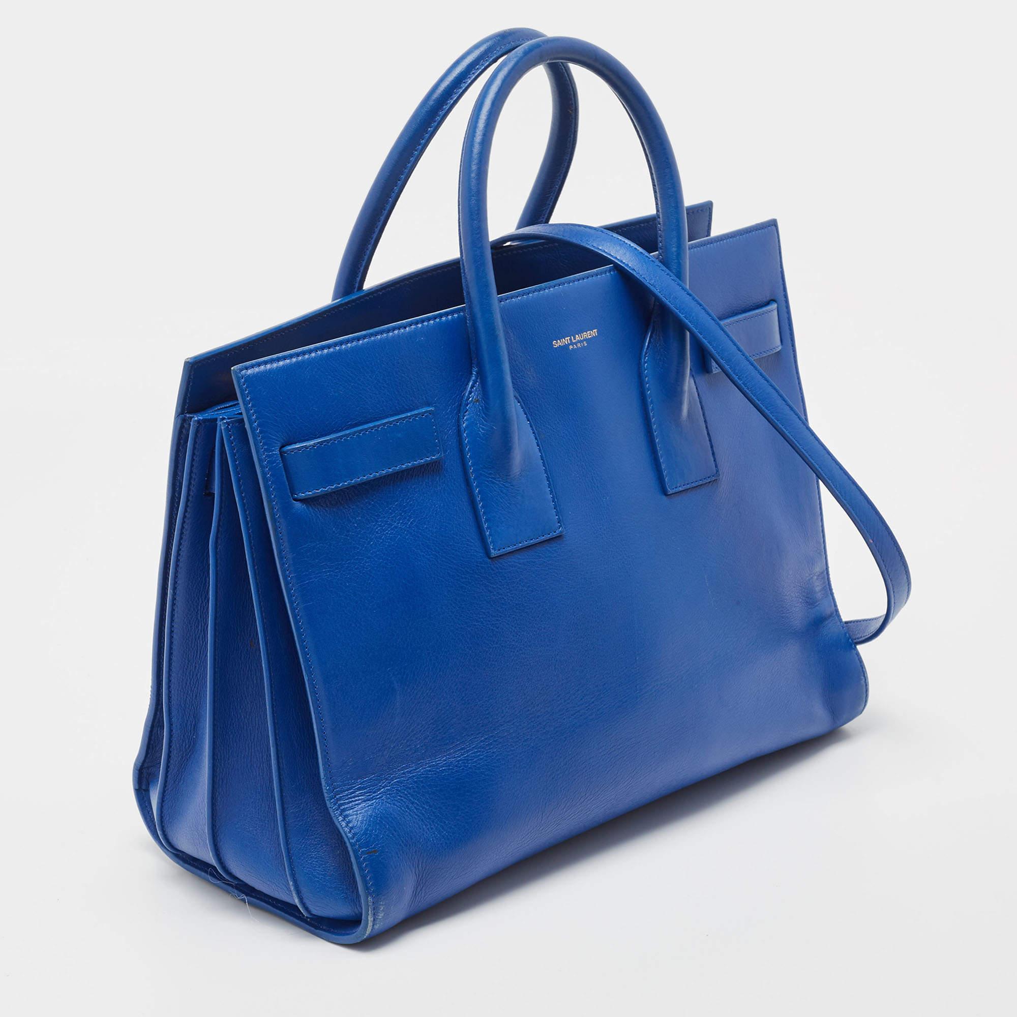 Saint Laurent Blue Leather Small Classic Sac De Jour Tote In Fair Condition For Sale In Dubai, Al Qouz 2