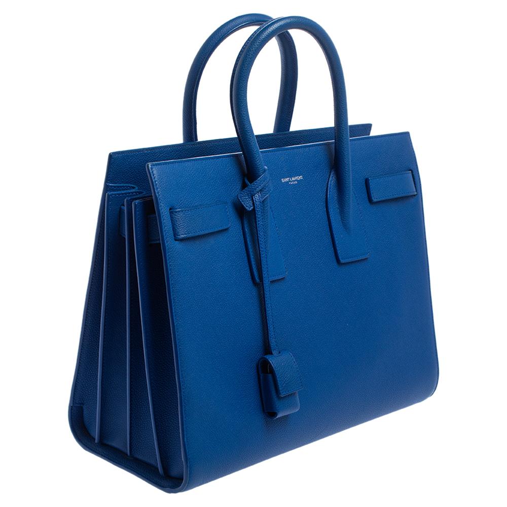 Women's Saint Laurent Blue Leather Small Classic Sac De Jour Tote