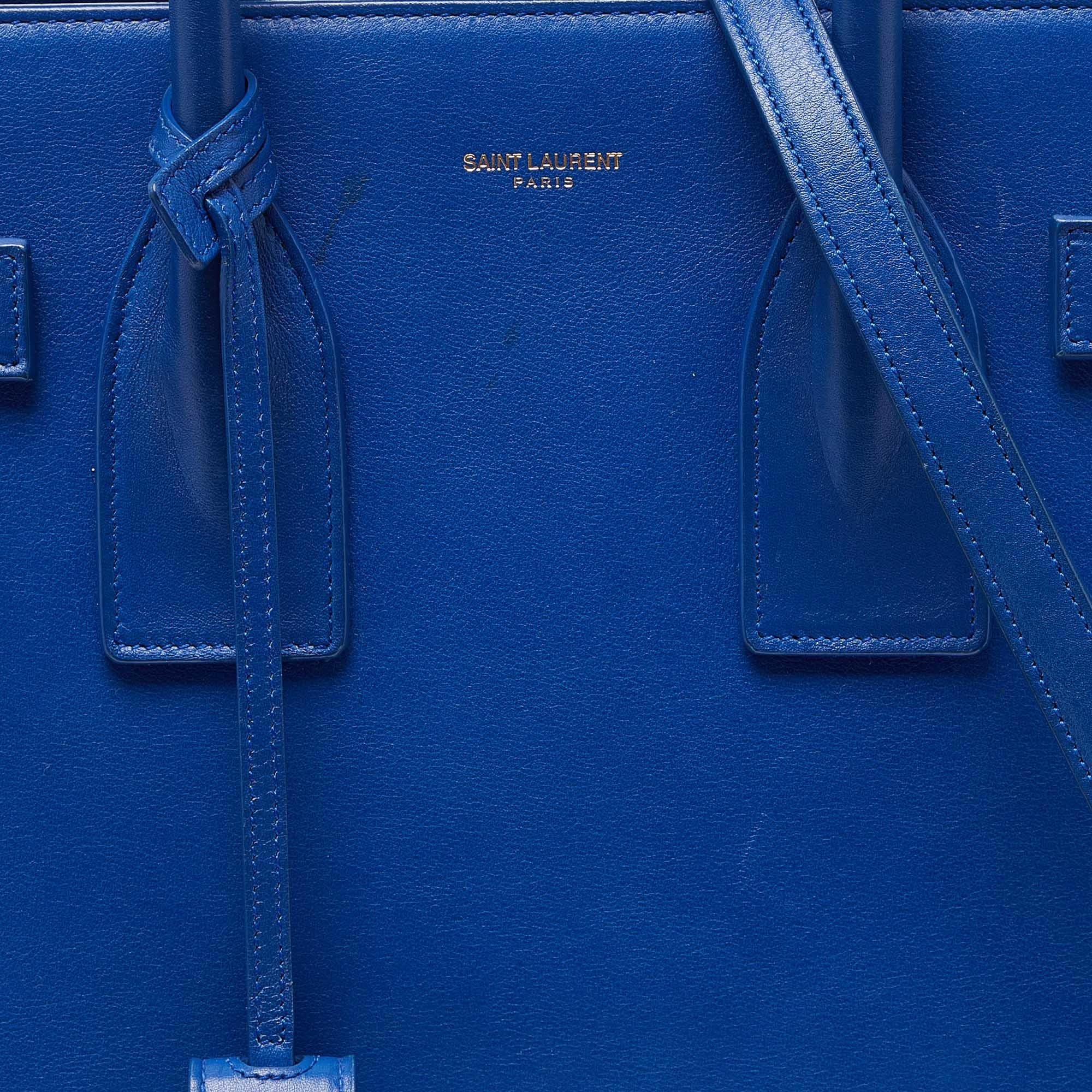 Saint Laurent - Petit sac de jour classique en cuir bleu Pour femmes en vente