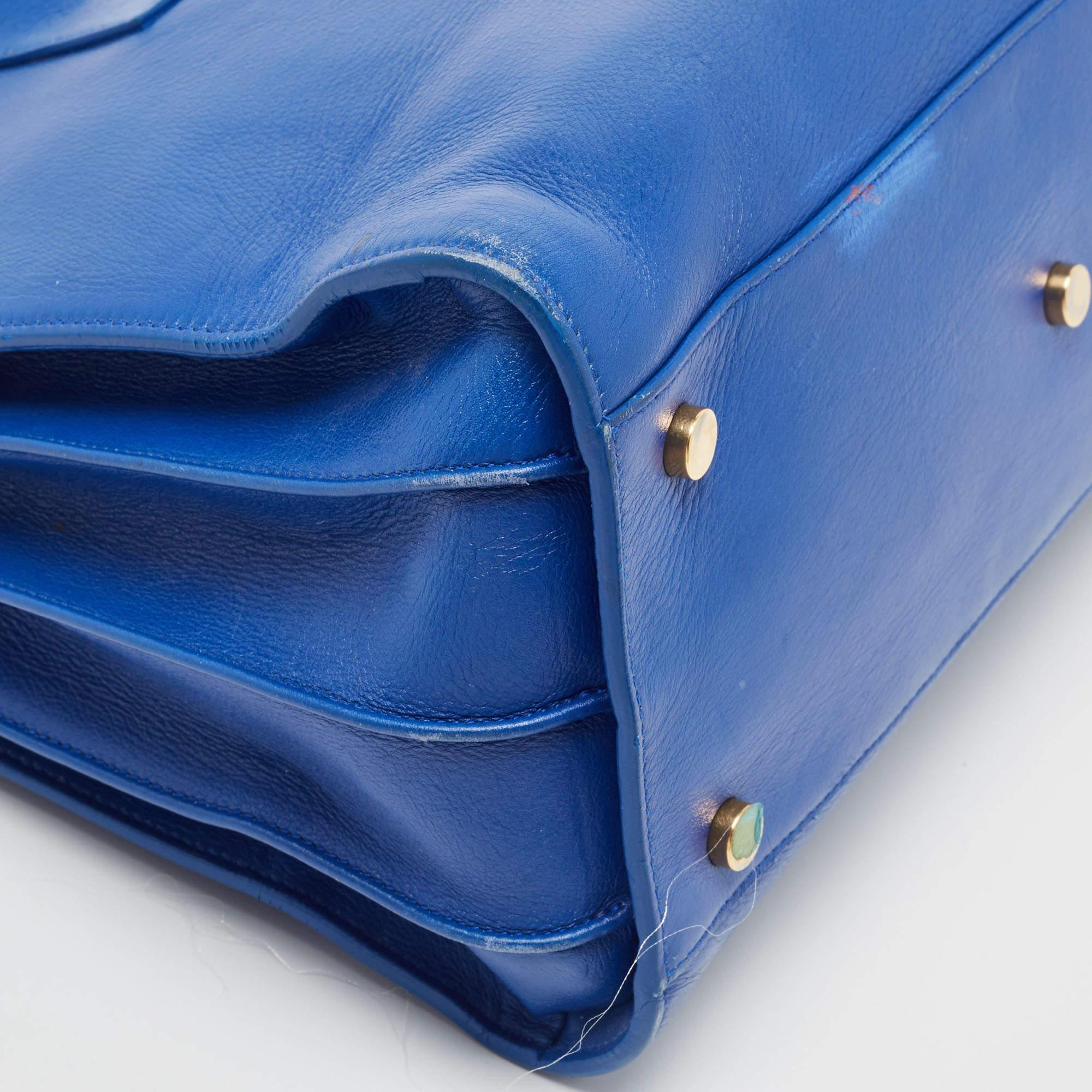 Saint Laurent Blue Leather Small Classic Sac De Jour Tote For Sale 2