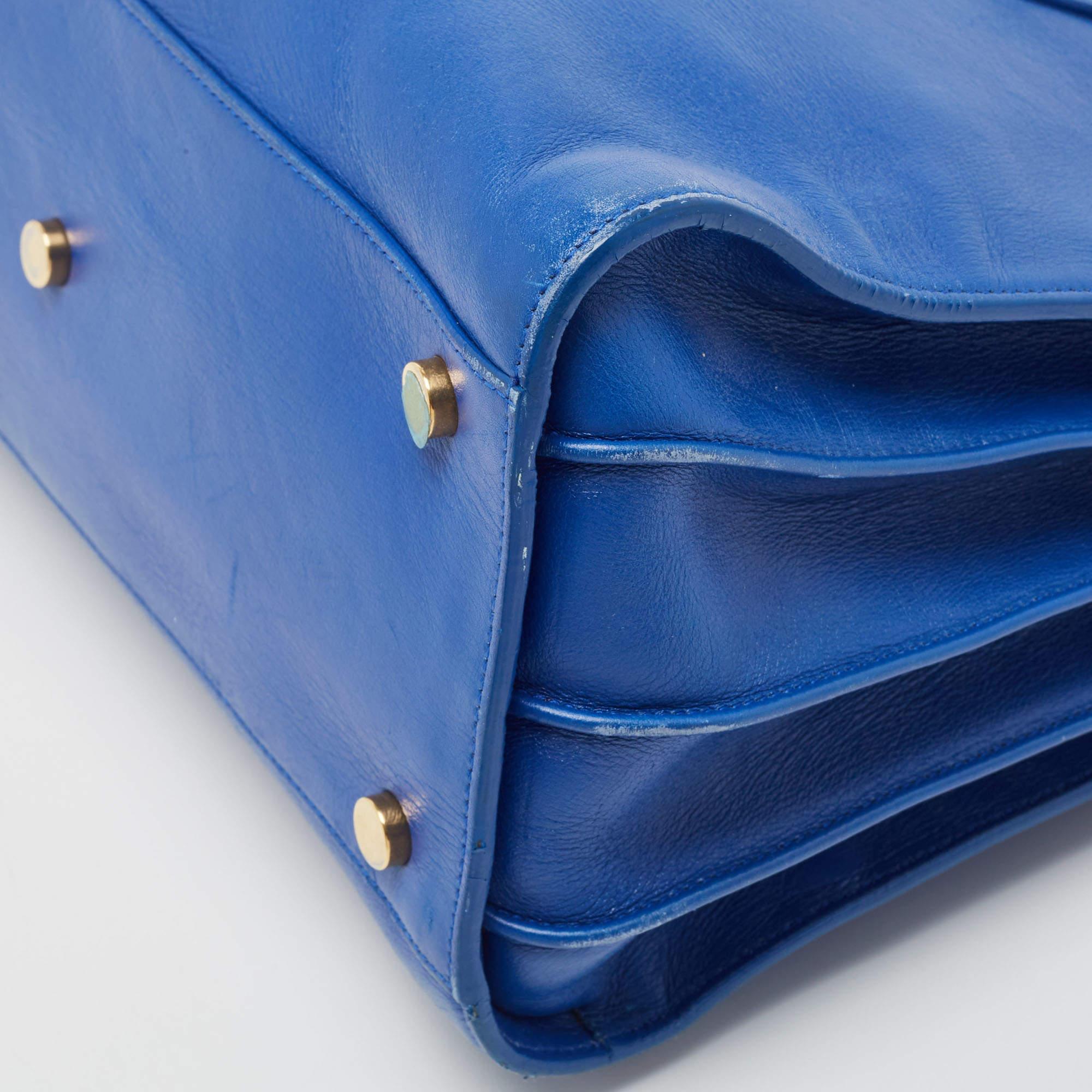 Saint Laurent Blue Leather Small Classic Sac De Jour Tote For Sale 3