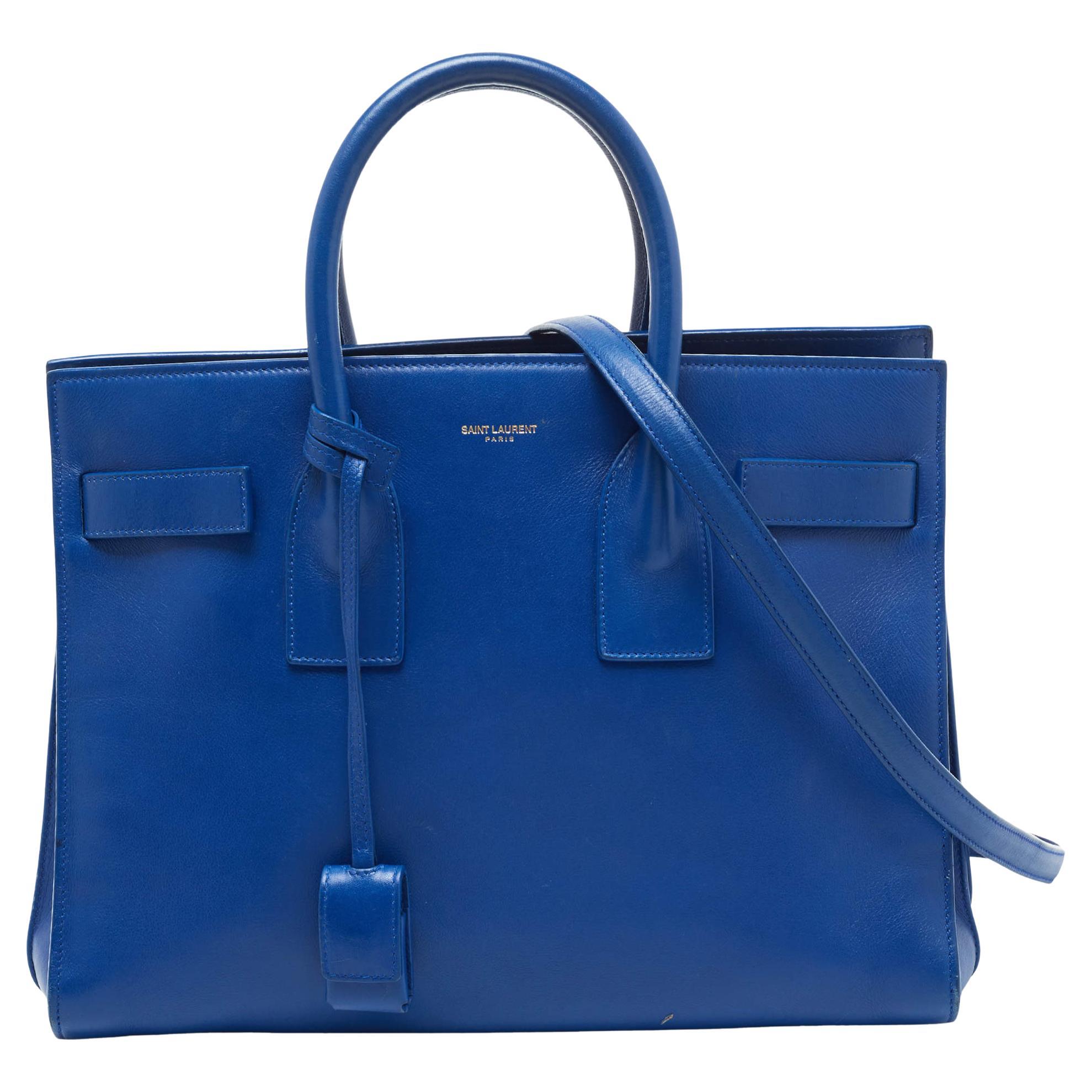 Saint Laurent Blue Leather Small Classic Sac De Jour Tote For Sale at  1stDibs