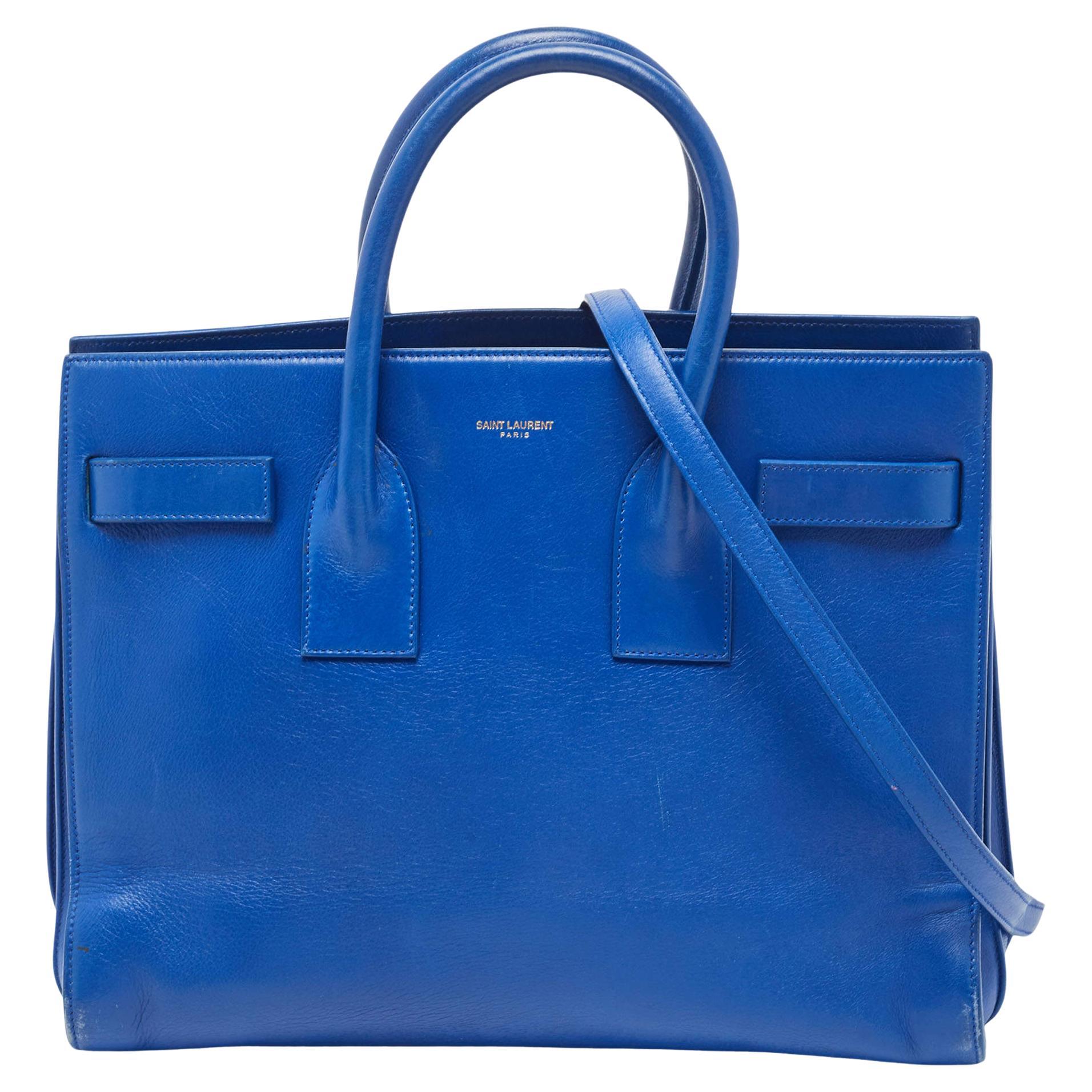 Blaue klassische Sac De Jour-Tasche aus Leder von Saint Laurent im Angebot