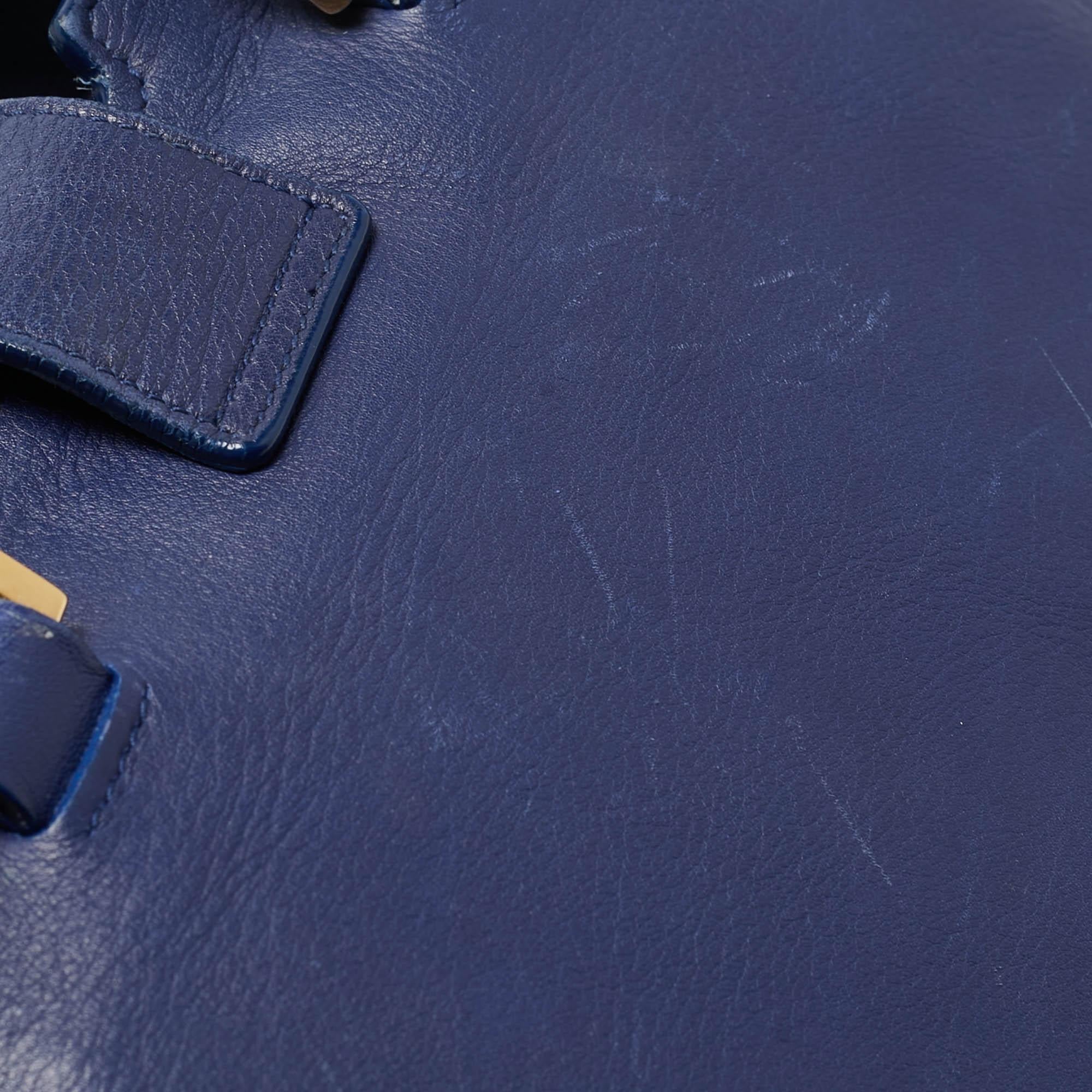 Saint Laurent Blue Leather Small Ligne Y Cabas Chyc Tote For Sale 7