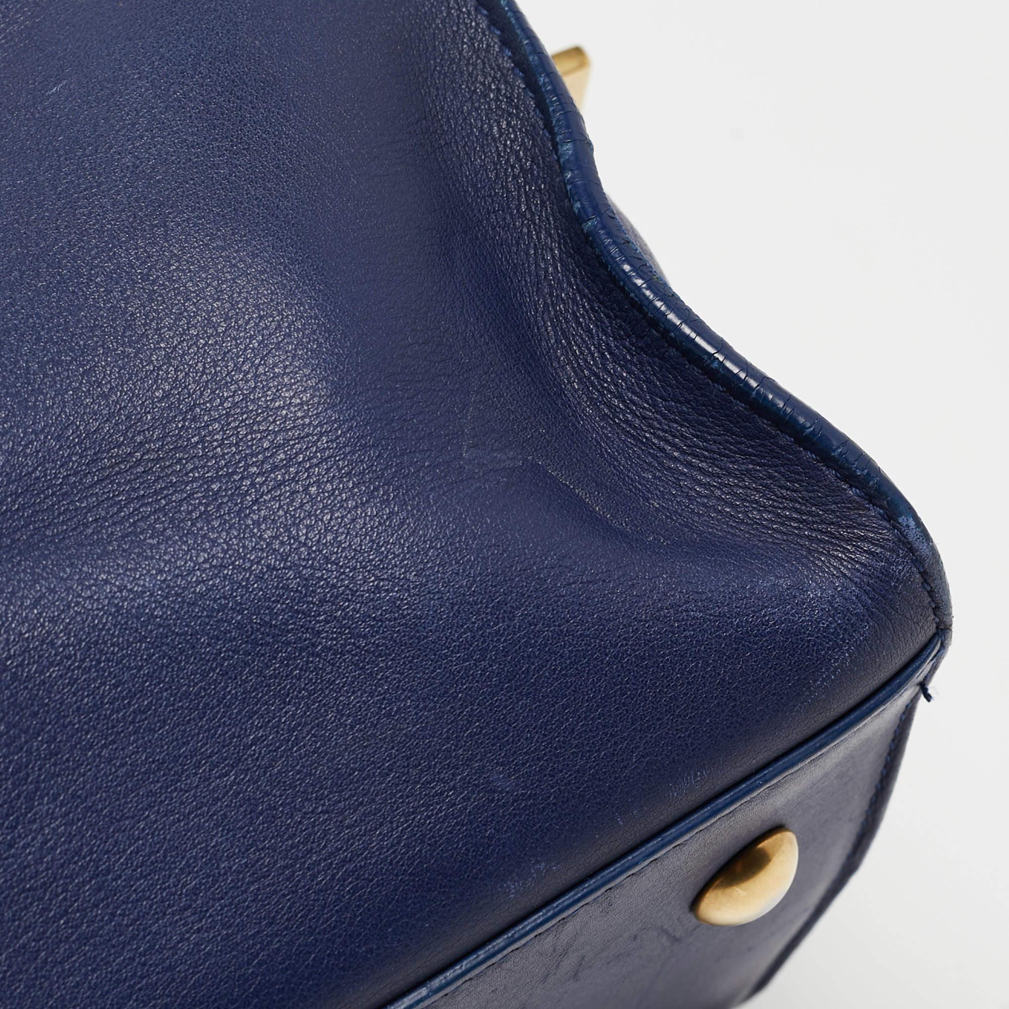 Saint Laurent Blue Leather Small Ligne Y Cabas Chyc Tote For Sale 11