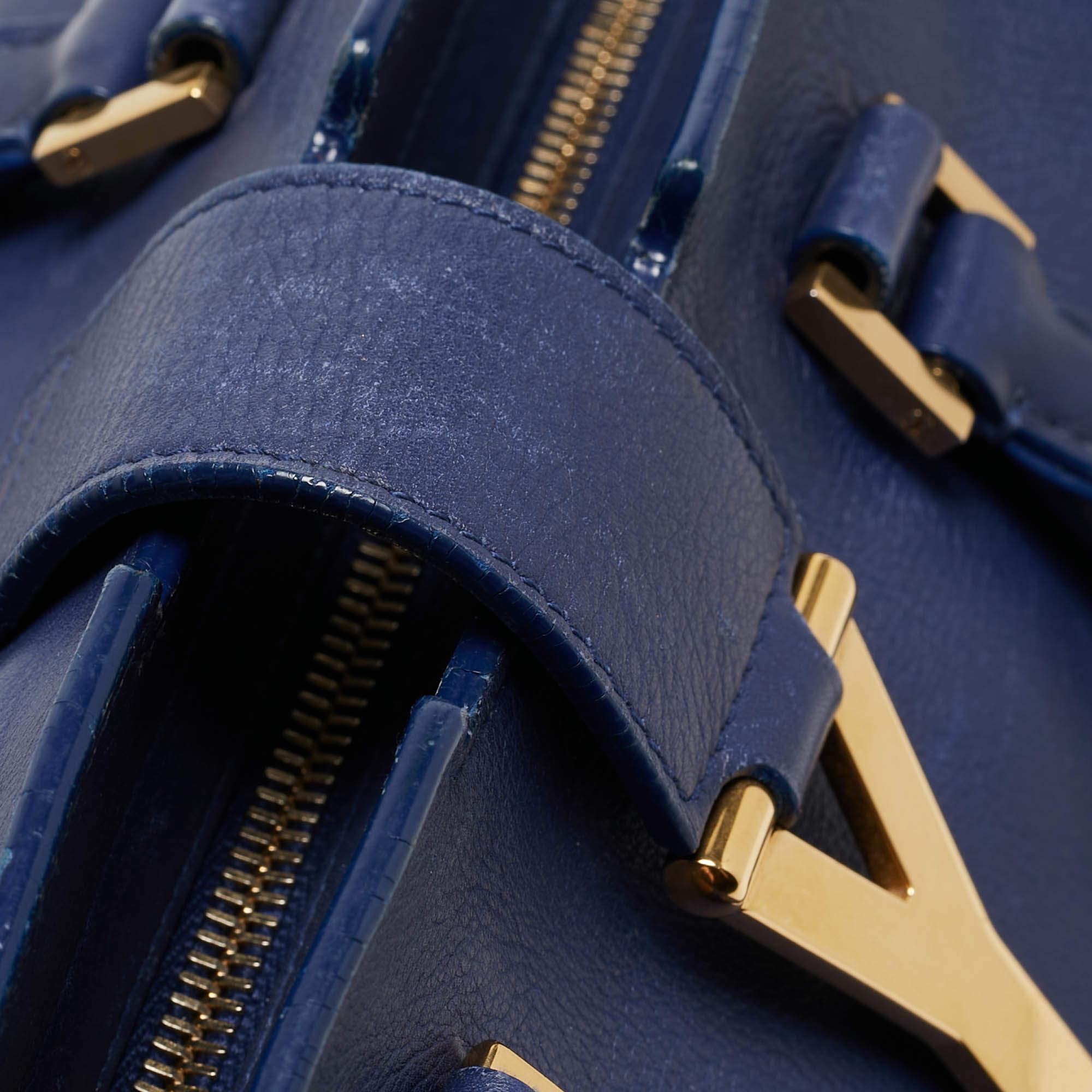 Saint Laurent Blue Leather Small Ligne Y Cabas Chyc Tote For Sale 12