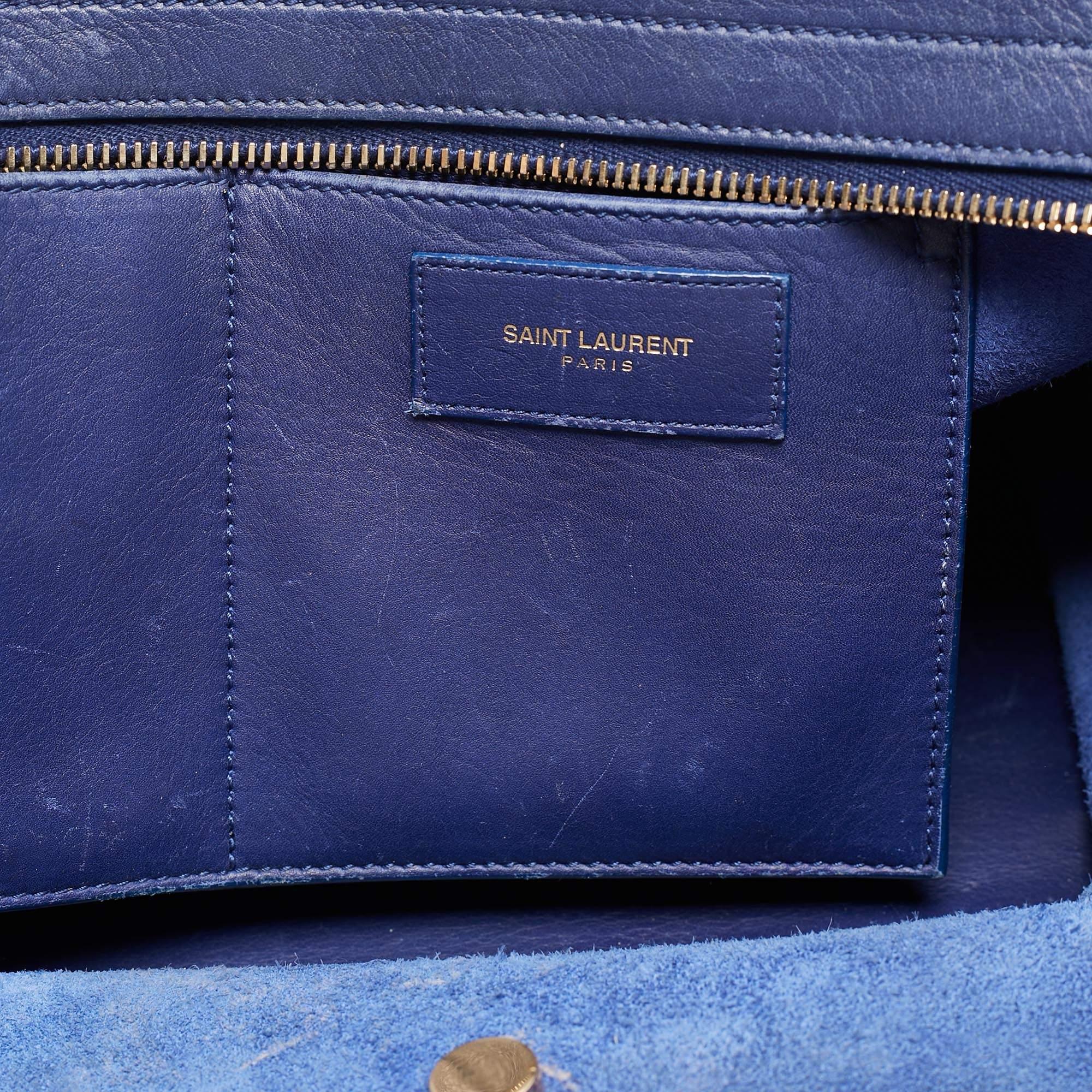 Saint Laurent Blue Leather Small Ligne Y Cabas Chyc Tote For Sale 1
