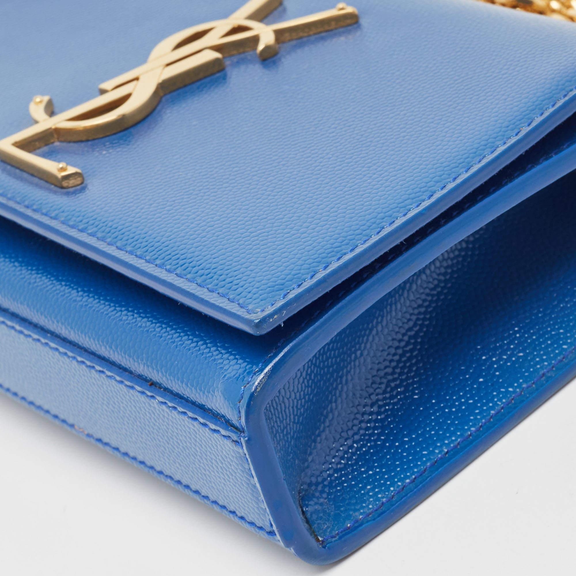 Saint Laurent Blue Leather Small Monogram Kate Chain Crossbody Bag For Sale 7