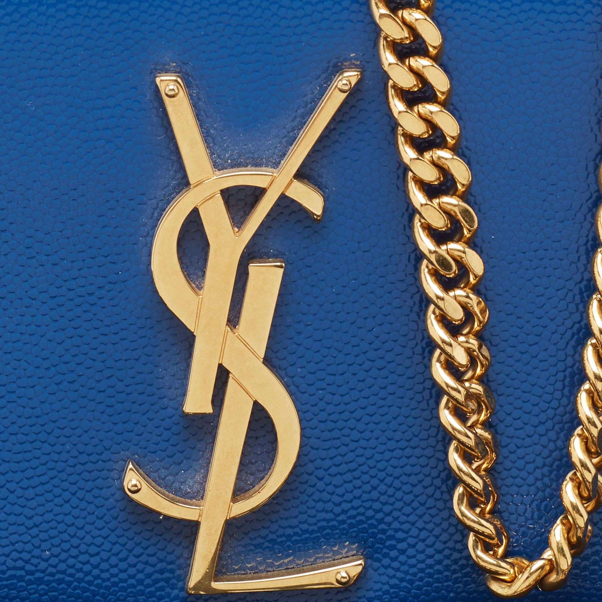 Saint Laurent Blue Leather Small Monogram Kate Chain Crossbody Bag For Sale 10