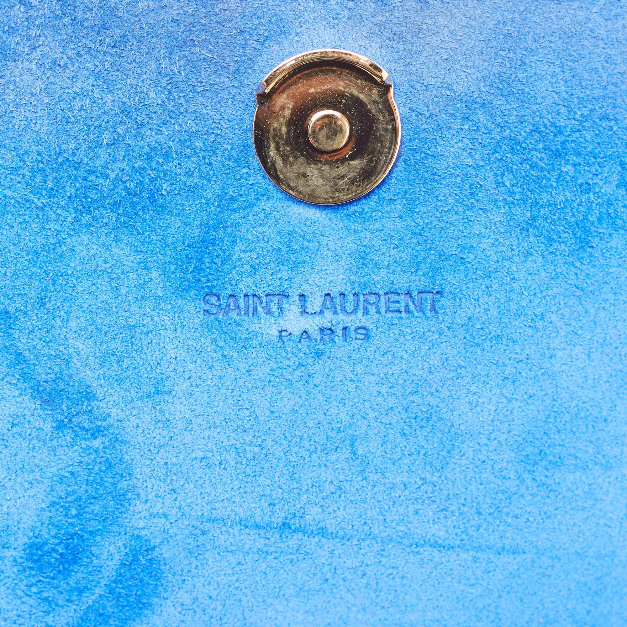 Saint Laurent Blaue Leder-Umhängetasche mit Monogramm Kate Kette Herren im Angebot