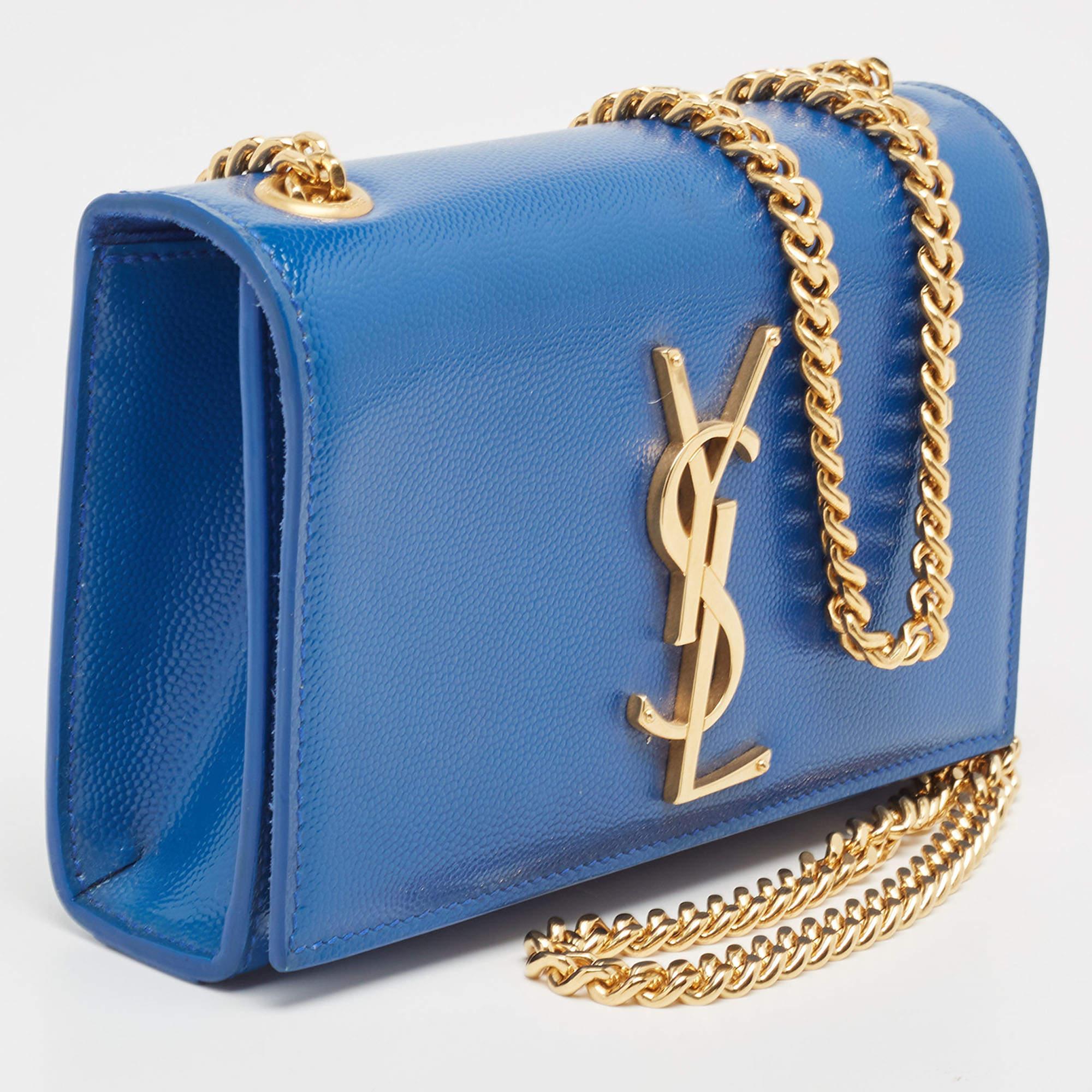 Saint Laurent Blue Leather Small Monogram Kate Chain Crossbody Bag For Sale 4