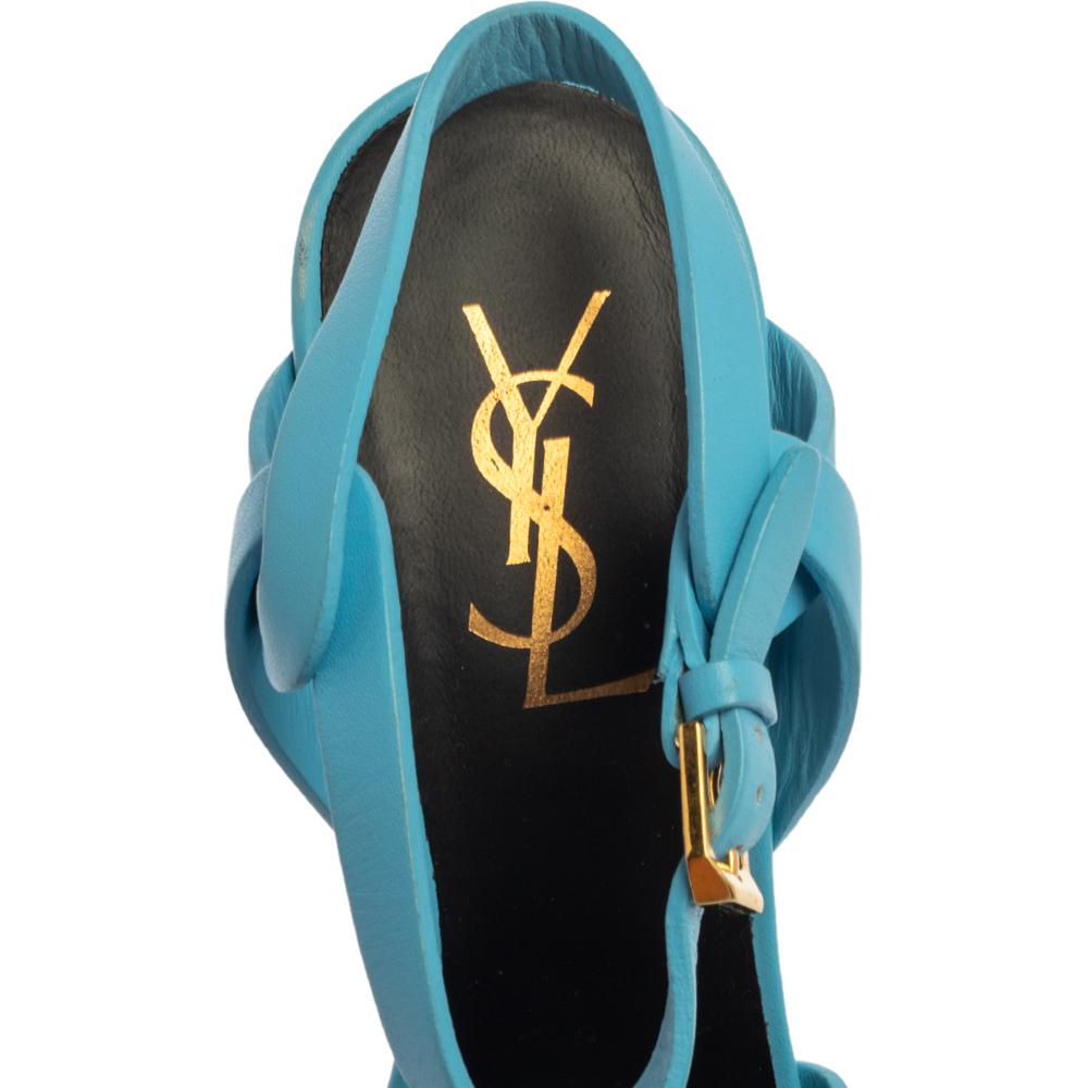Saint Laurent Blue Leather Tribute Platform Ankle Strap Sandals Size 37 3