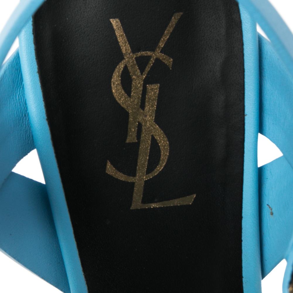 Saint Laurent Blue Leather Tribute Platform Sandals Size 39.5 1