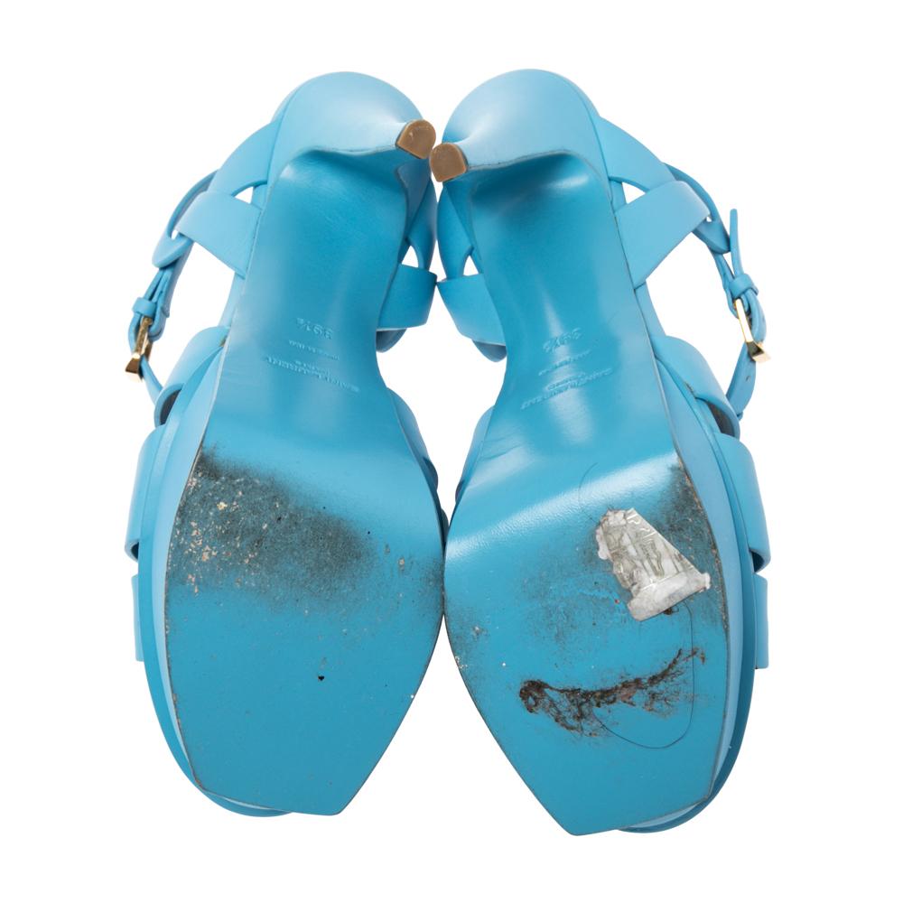 Saint Laurent Blue Leather Tribute Platform Sandals Size 39.5 3