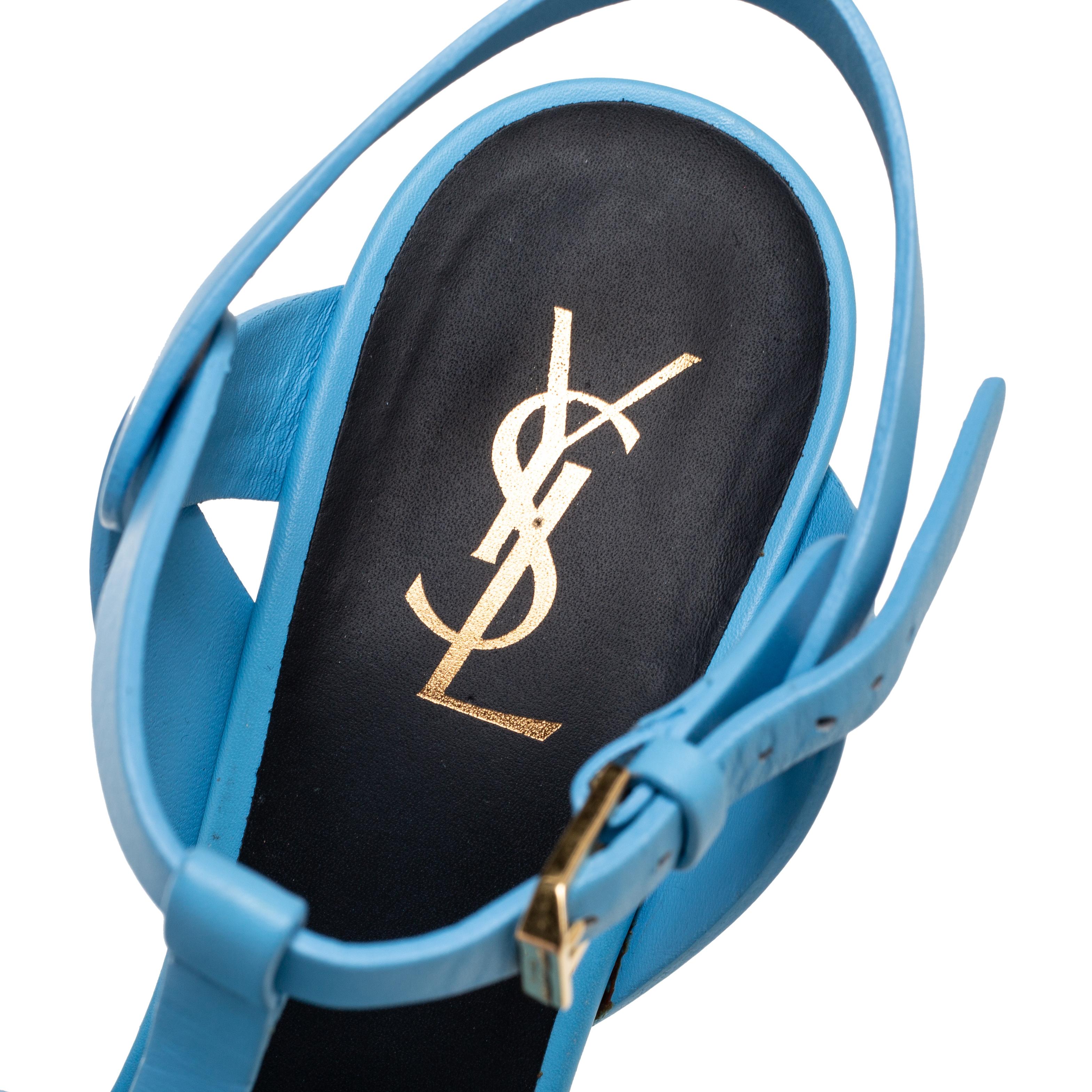 Saint Laurent Blue Leather Tribute Sandals Size 40.5 2