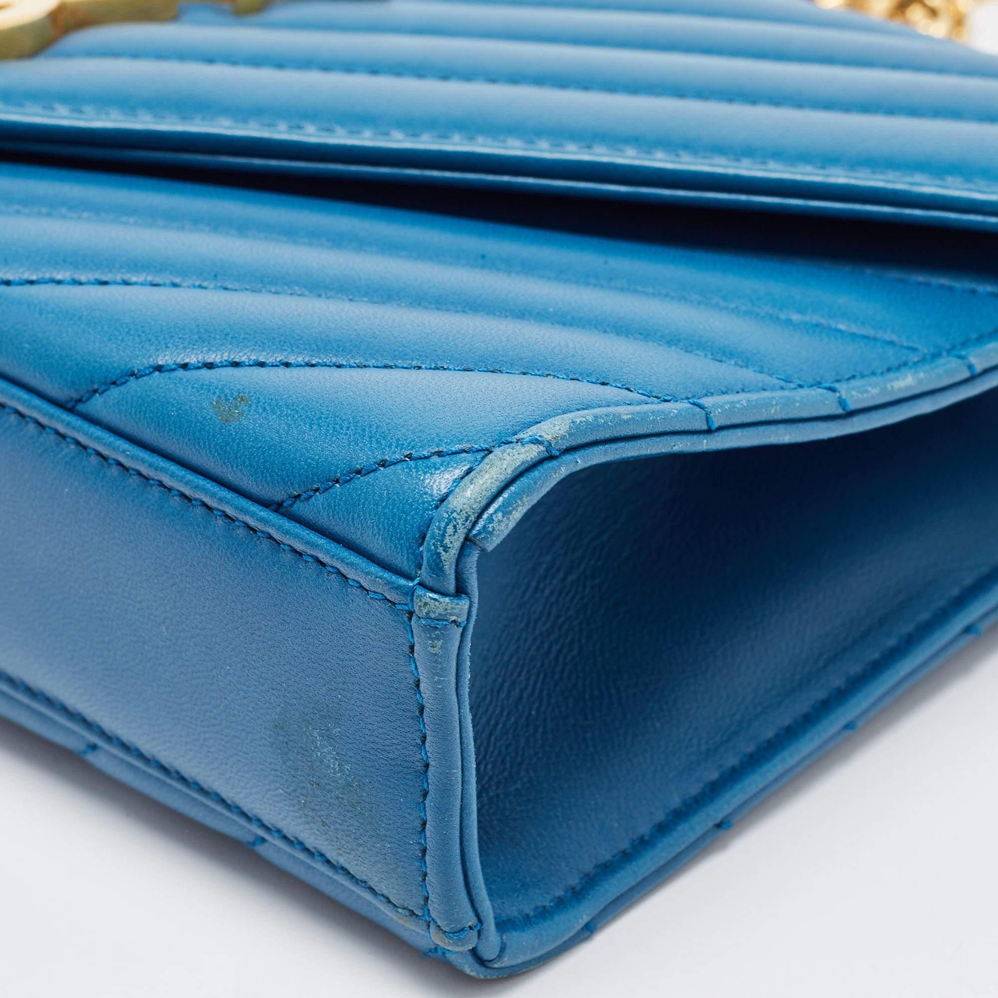 Saint Laurent Blue Matelasse Leather Envelope Chain Shoulder Bag 6