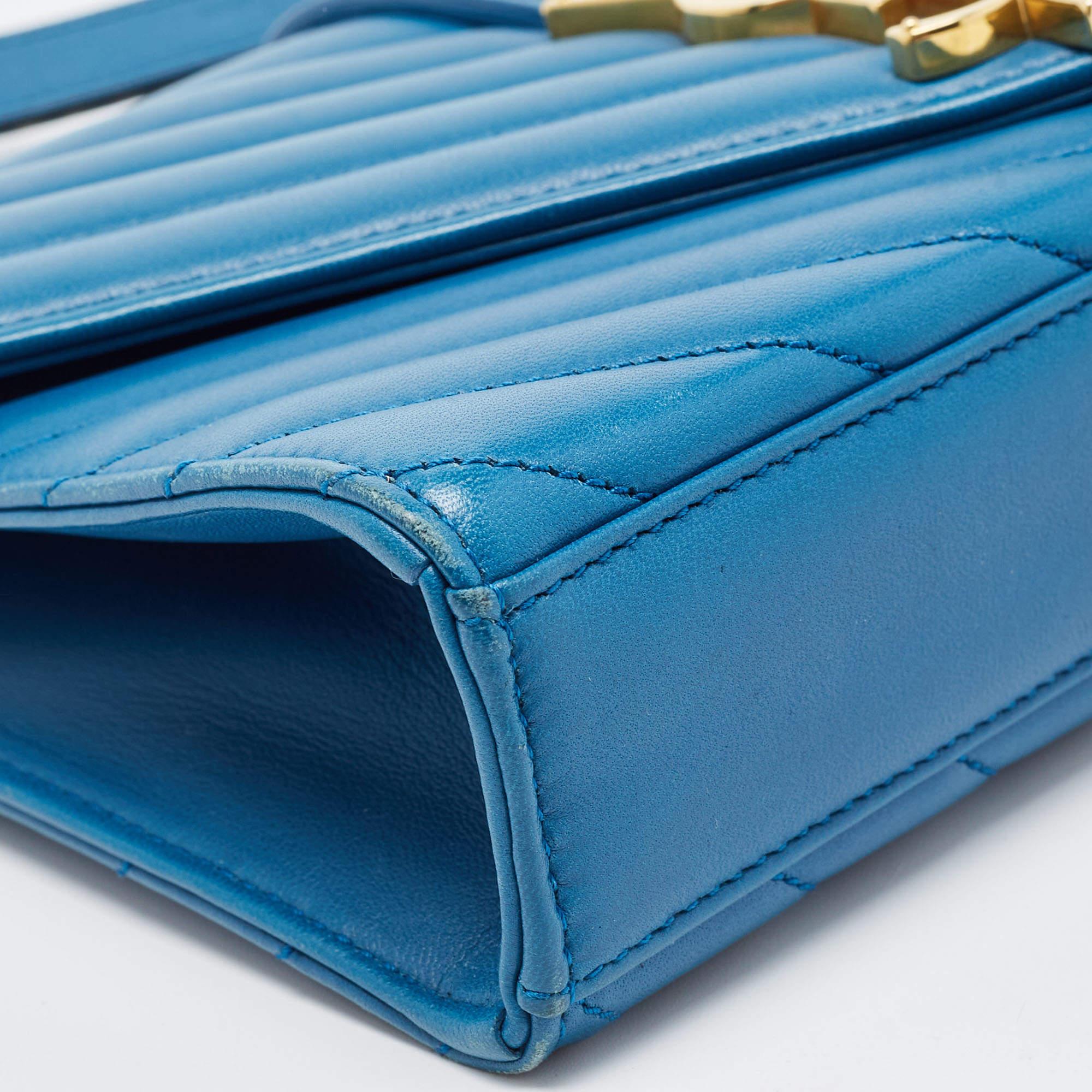 Saint Laurent Blue Matelasse Leather Envelope Chain Shoulder Bag 7