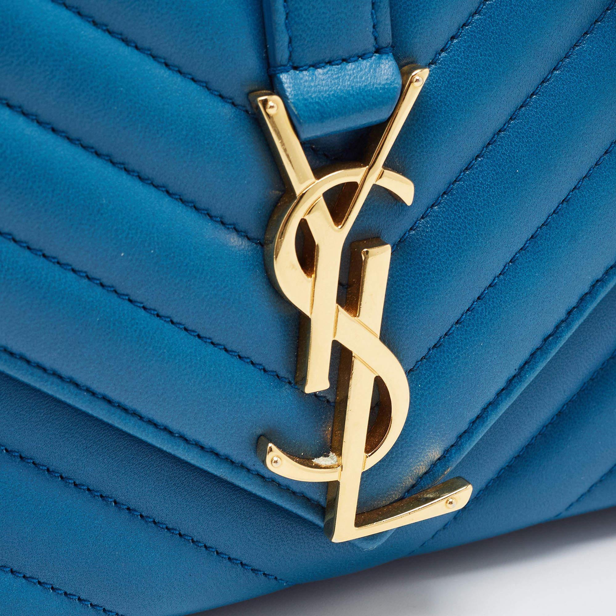 Saint Laurent Blue Matelasse Leather Envelope Chain Shoulder Bag 10