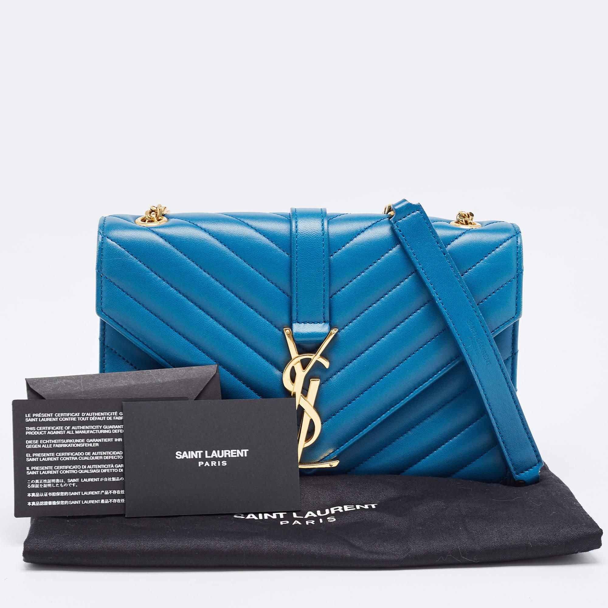 Saint Laurent Blue Matelasse Leather Envelope Chain Shoulder Bag 12