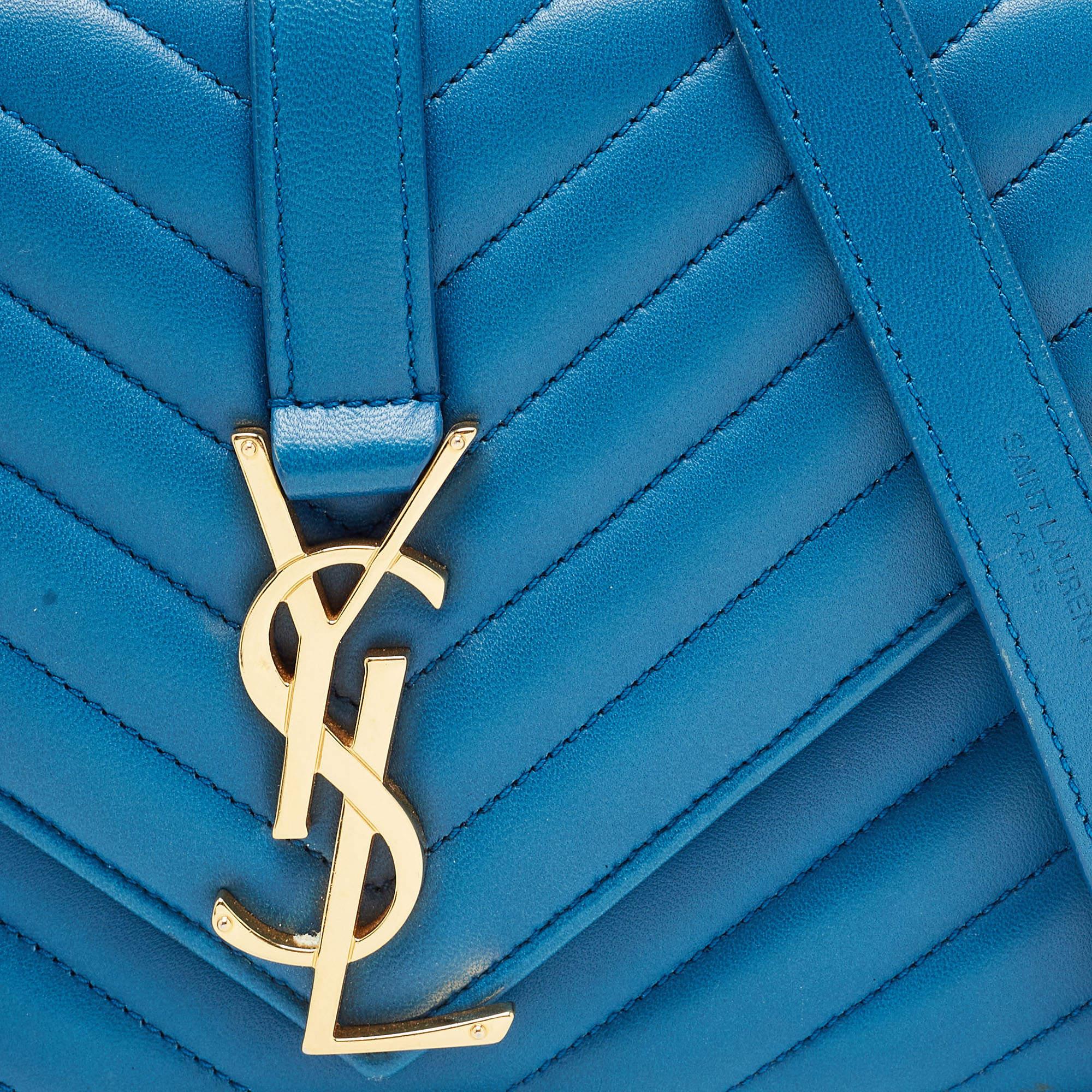 Saint Laurent Blue Matelasse Leather Envelope Chain Shoulder Bag 1