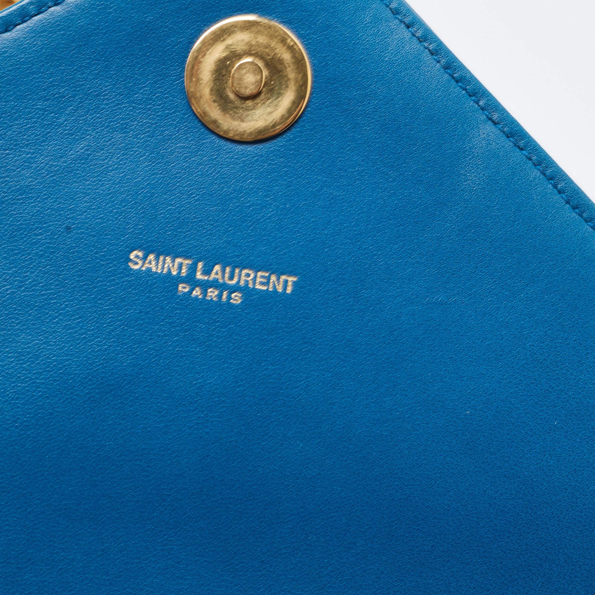 Saint Laurent Blue Matelasse Leather Envelope Chain Shoulder Bag 2