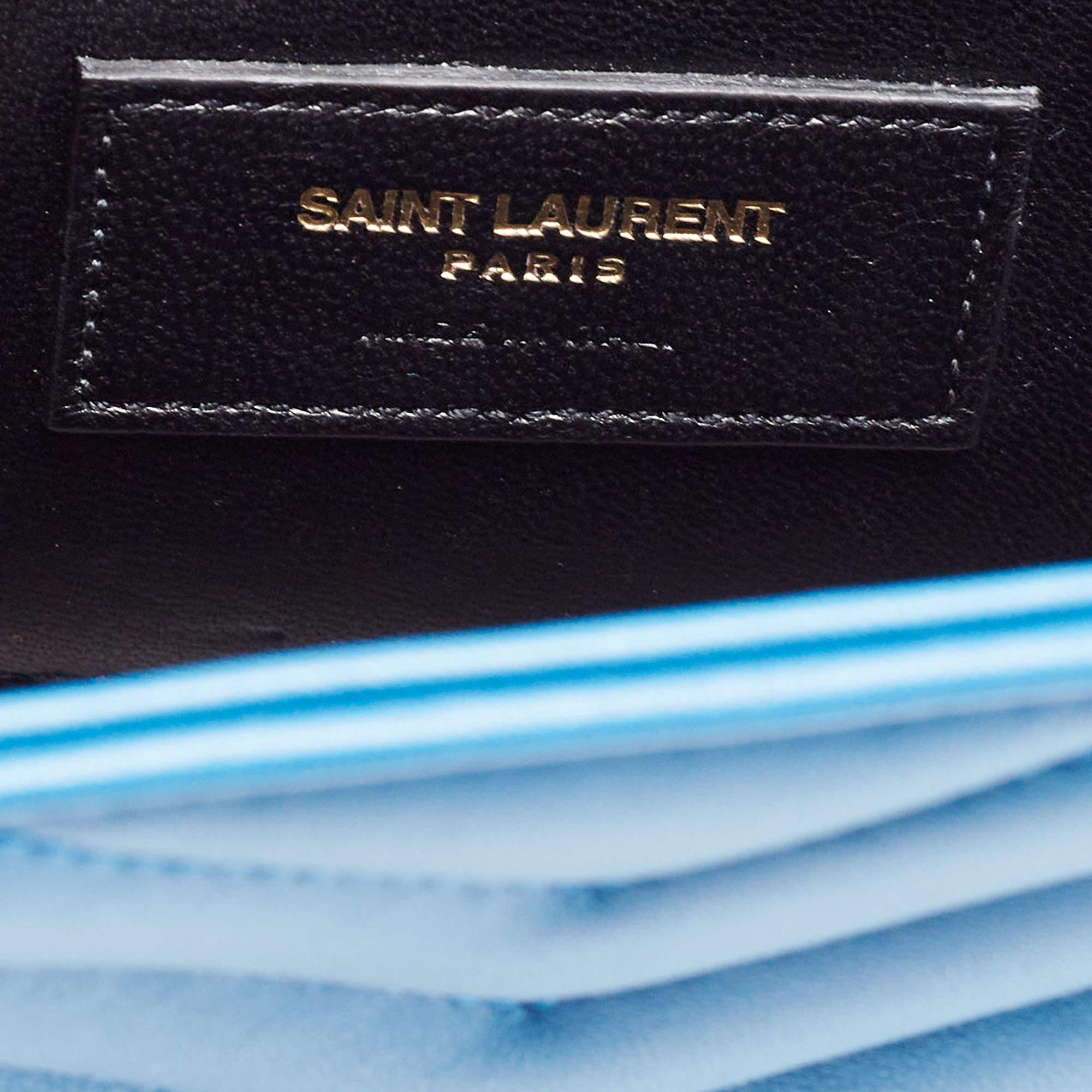 Saint Laurent Blue Matelasse Leather Envelope Chain Shoulder Bag 3