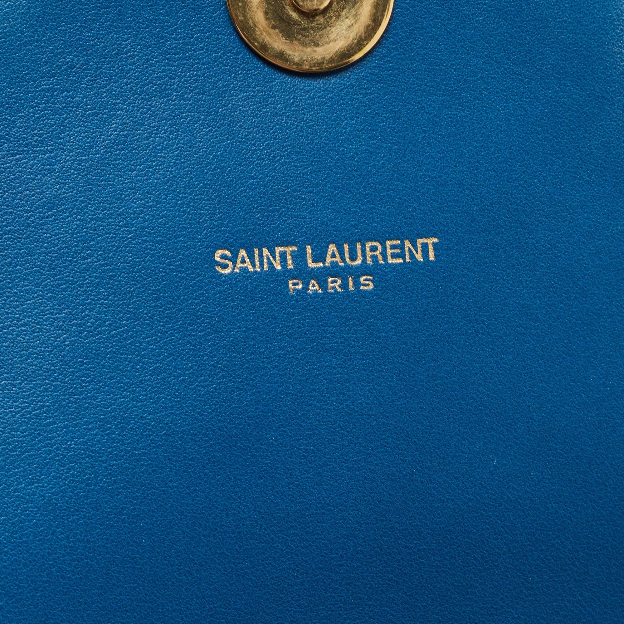 Saint Laurent Blue Matelasse Leather Envelope Chain Shoulder Bag 5